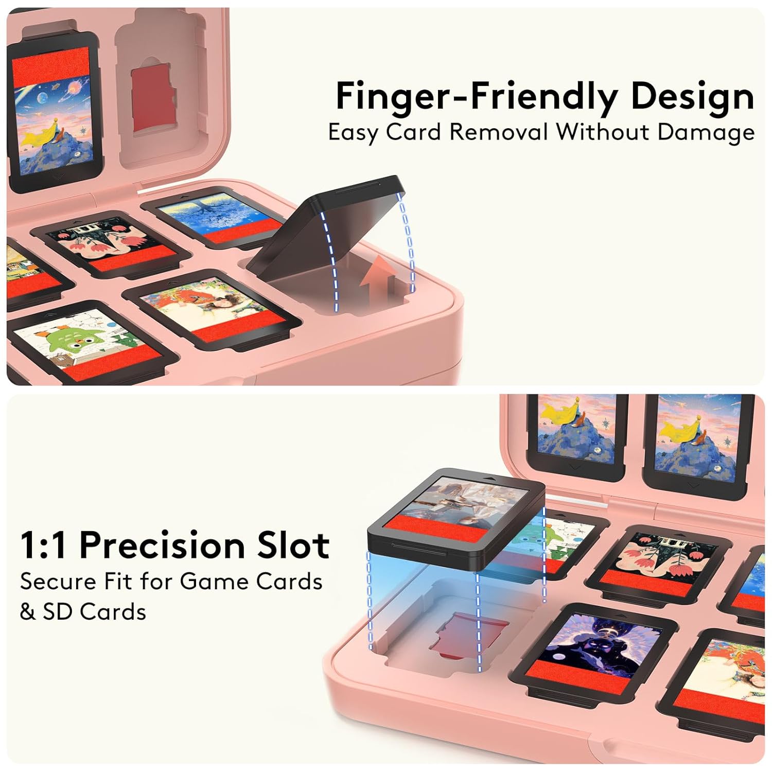 JEMDO 48 Game Card Case Compatible with Nintendo Switch 2/2017/OLED,Cute Strawberry Protective Holder for 24 micro SD Cards,Hard Shell Portable Storage Box,TPU Soft Liner Cartridge Organizer, Pink - Image 4