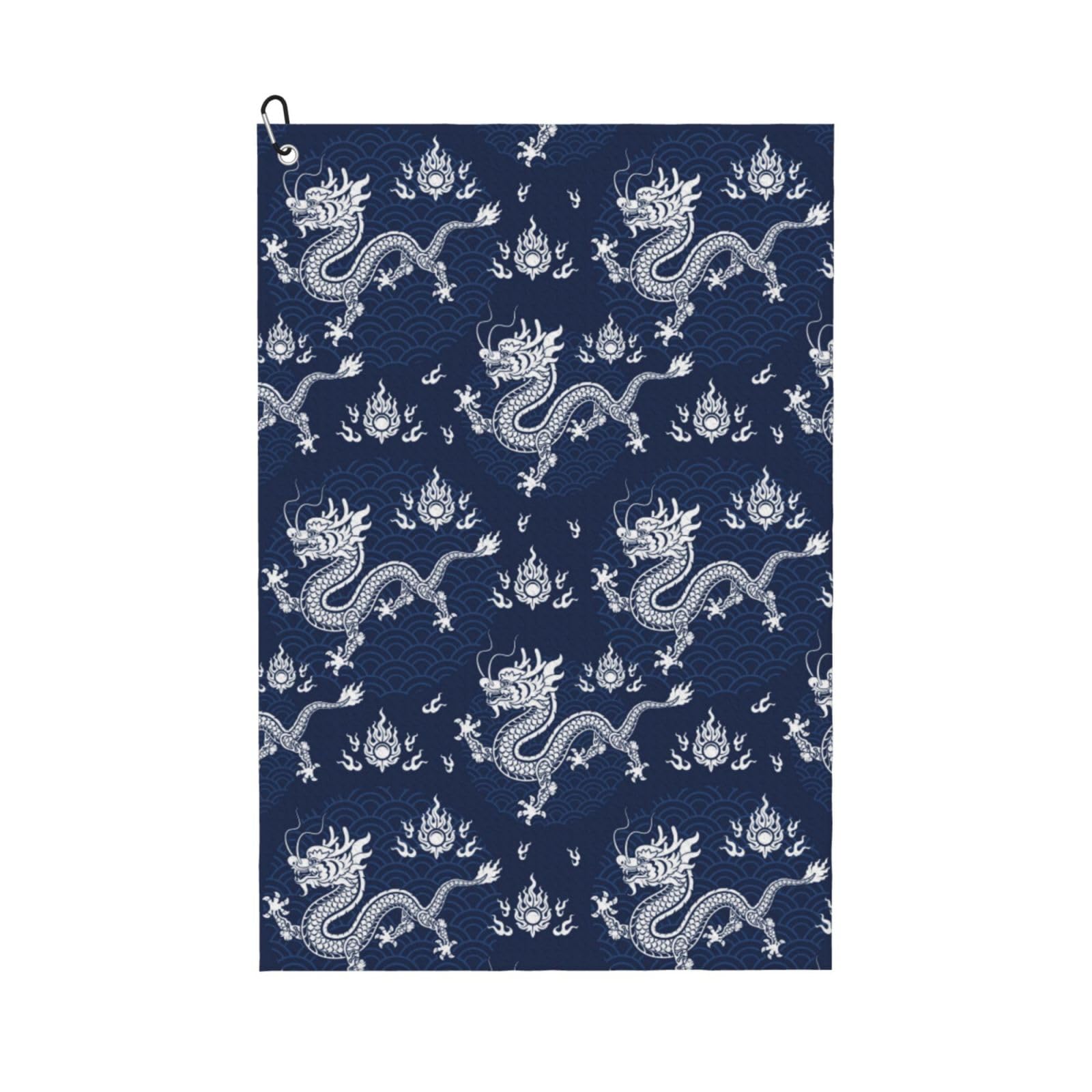 AOOEDM Dragon Print Golf Towel with Carabiner Clip Absorbent Microfiber Golf Towel for Cleaning Golf Ball Club Putter Iron for Golf Bag Trolly Belt Loop 16" X 24"