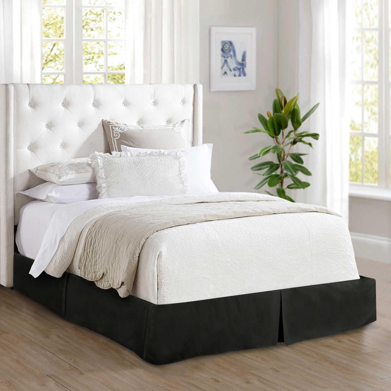 Elegant Comfort 1500 Thread Count Wrinkle & Fade Resistant Egyptian Quality Bed Skirt / Dust Ruffle - Pleated Tailored 14inch Drop, California King, Black-image-31