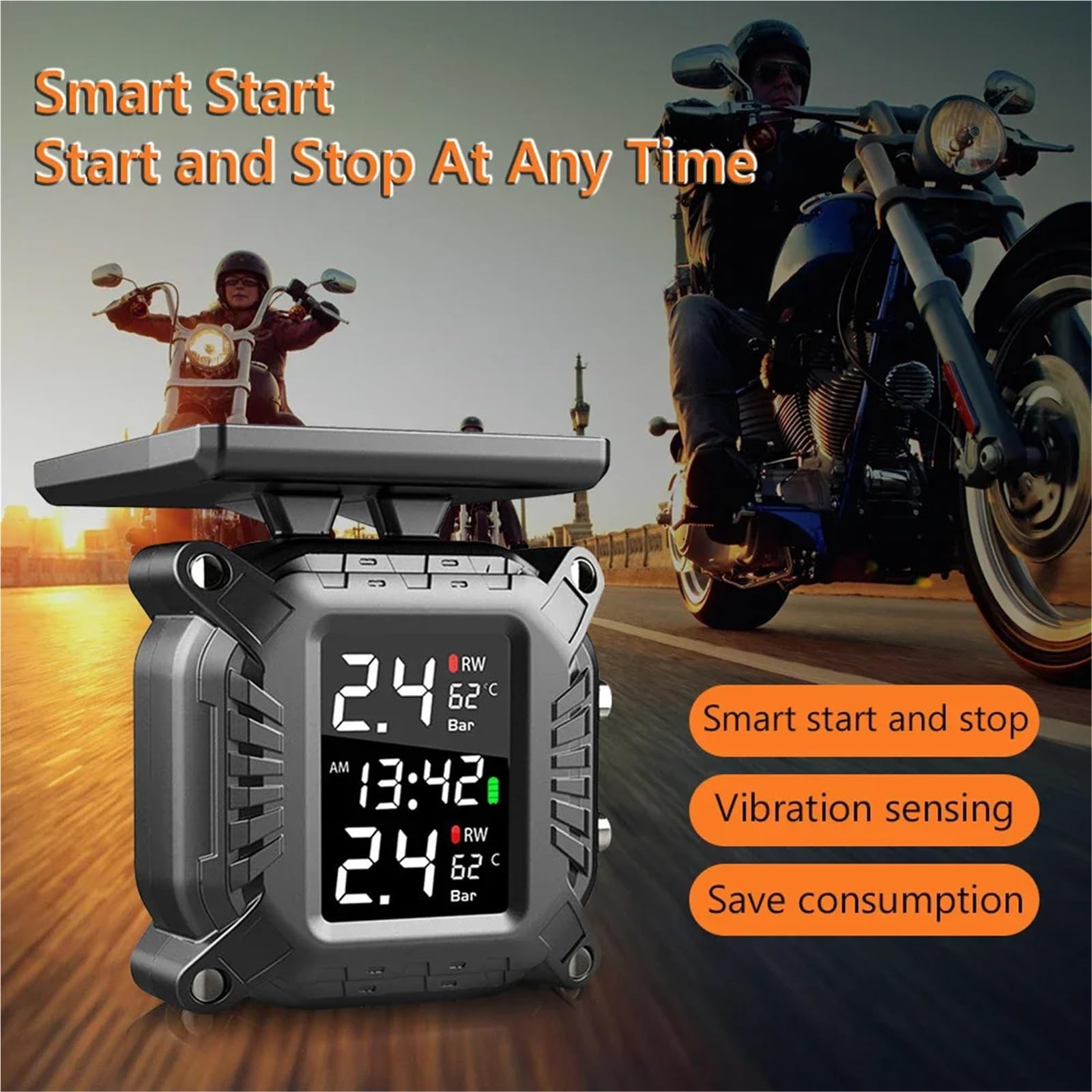 Monitor ciśnienia w oponach TPMS motocykla Bezprzewodowy system monitorowania ciśnienia w oponach Czujnik temperatury opon System alarmowy(M5 Charge)