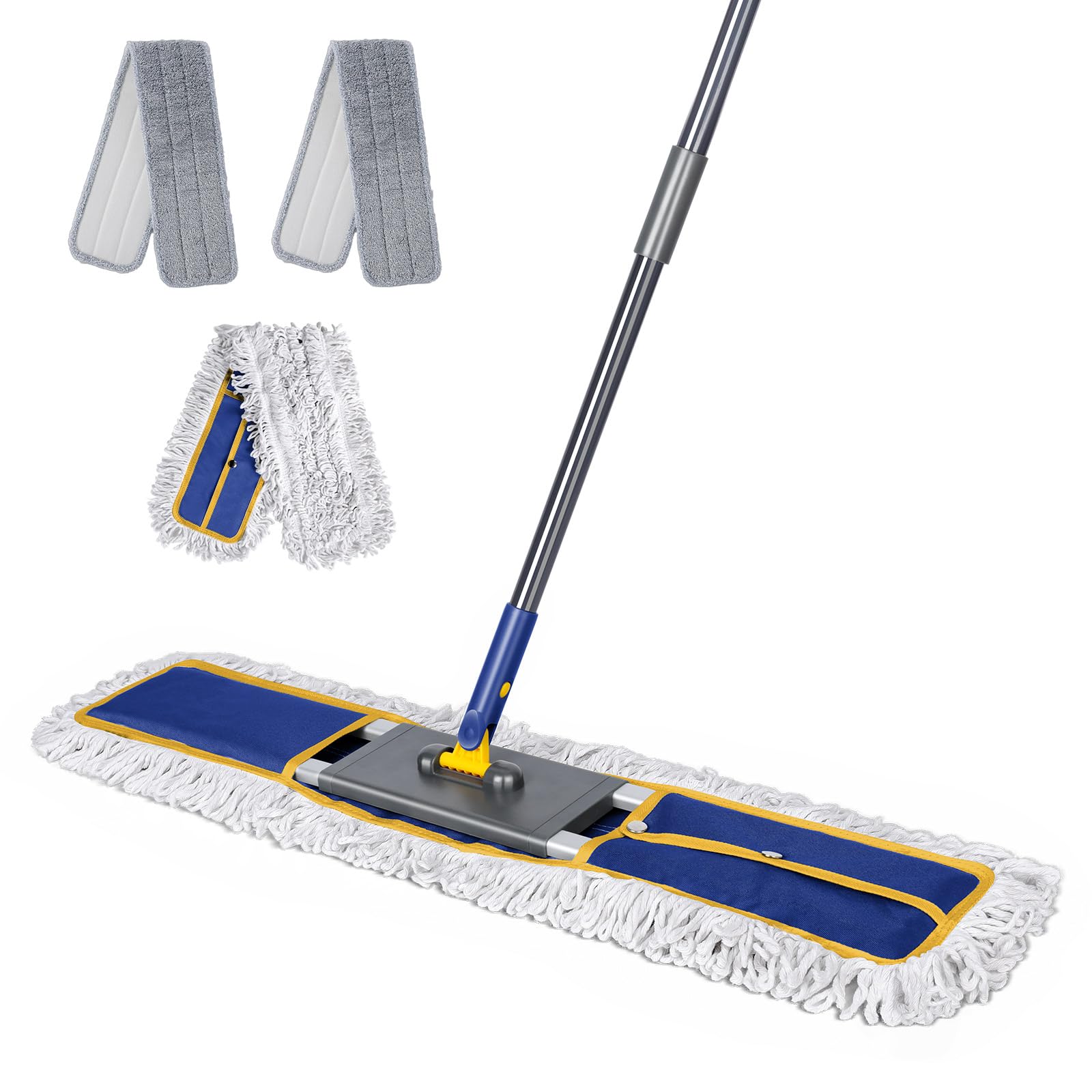 Masthome Juego de Mopa Profesional de 90 CM de Ancho, Fregona Profesional con Mango Alargado, Fregona Plana Industrial Ligera con Cabezal y 3 Almohadillas para Mopa, para Hotel, Centro Comercial