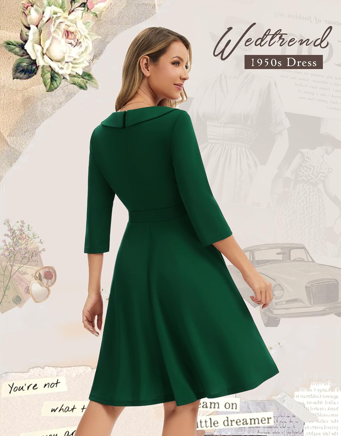 Wedtrend Women's 1950s Dresses 3/4 Sleeve Vintage Dress 40s Style Cocktail Dresses for Woman - Image 2