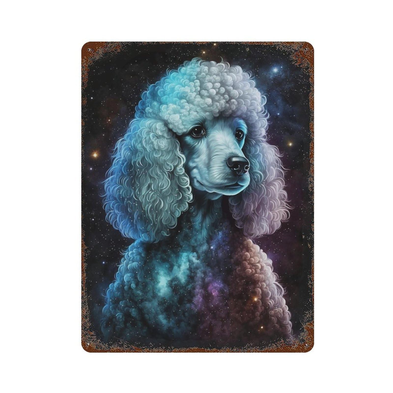 Cosmic Poodle Art Print-3 Aged Metal Wall Plaque 15.7"x11.8", Ideal for Patio, Garden Room And Bar Decor