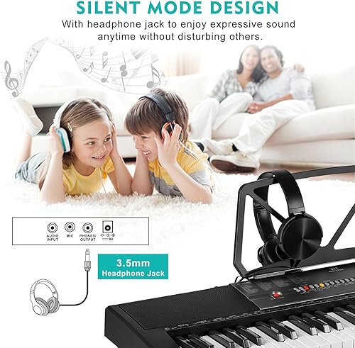 Miniatura 7 de MUSTAR MEKS-700 Teclado de piano con teclas iluminadas, teclado de aprendizaje de 61 teclas para principiantes, teclado de piano eléctrico con