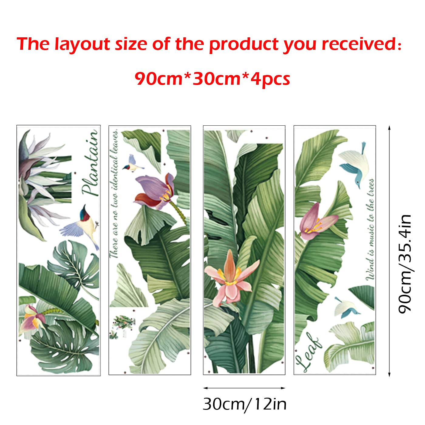SUPERDANT Adesivi Murali Grandi Piante Tropicali, Alberi Di Banane, Foglie Verdi, PVC Rimovibile, 90x850 Cm