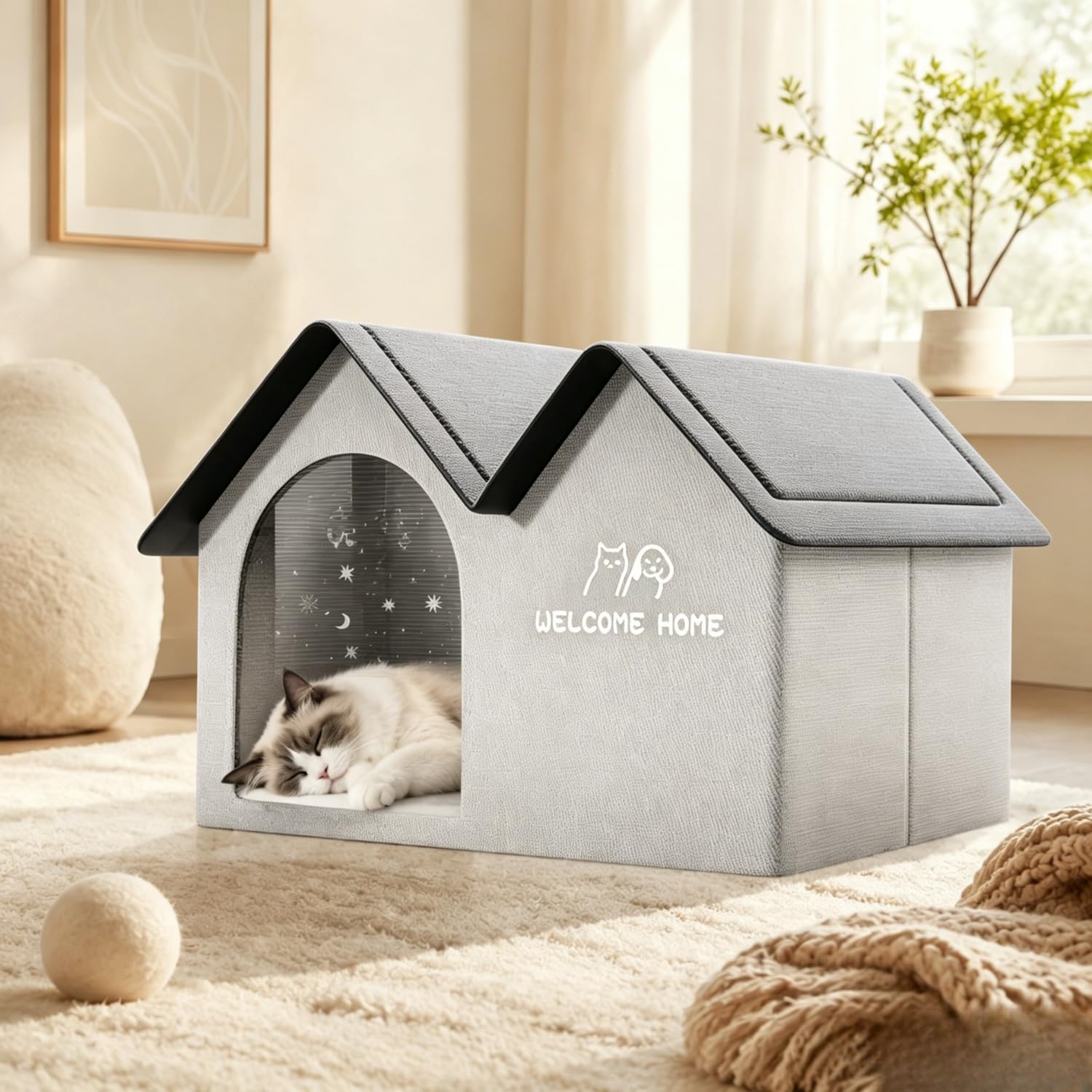Casetta Refrigerante Per Gatti, Letto Con Cuscinetto Riscaldato e Ventilatore, Cuccia Isolata Con Aria Condizionata Per Cani e Gatti