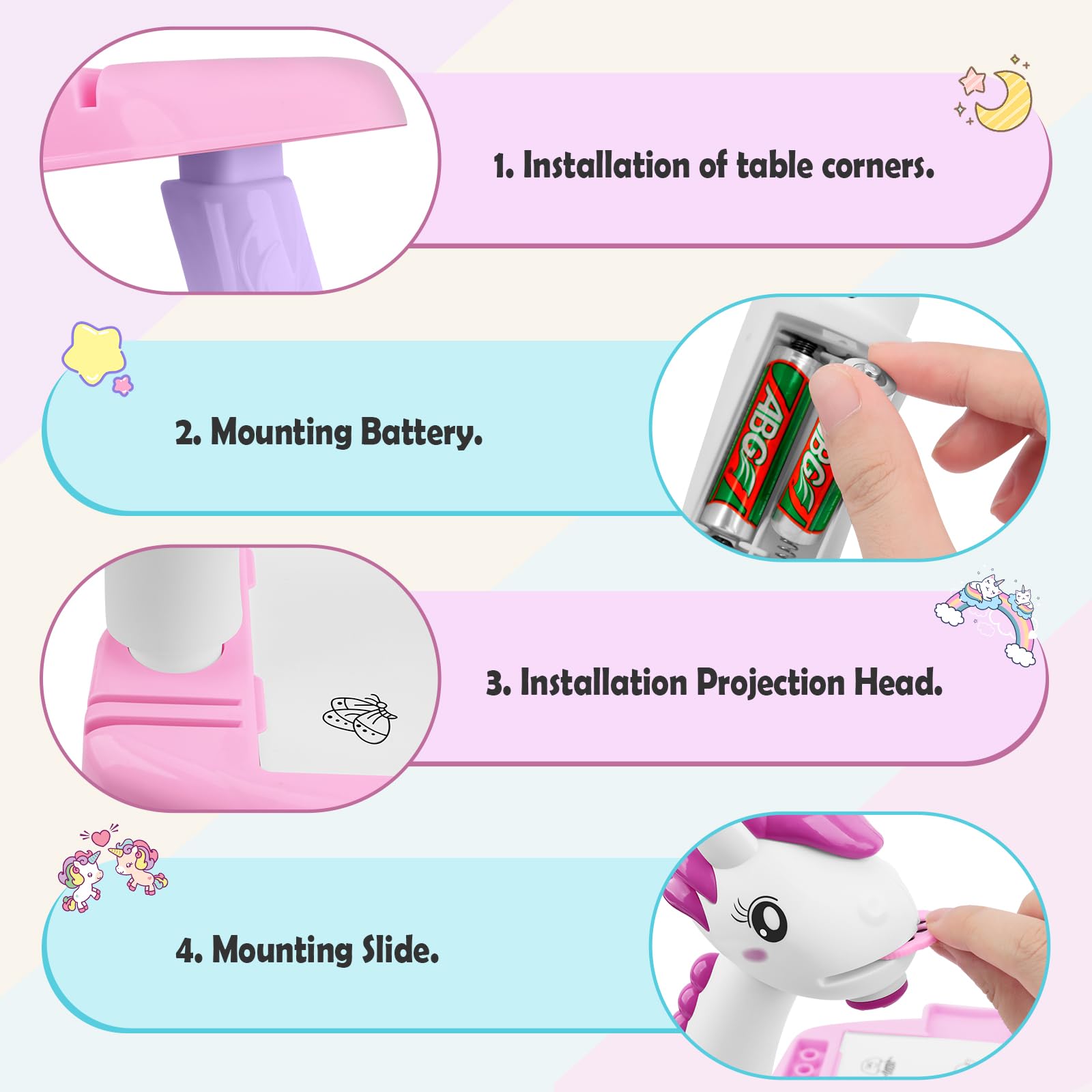 MOMSIV Proiettore di tracciamento e disegno per bambini, unicorno per bambini, tavolo da disegno con 72 motivi colorati, giocattolo per proiettori Trace and Draw per ragazzi e ragazze regali