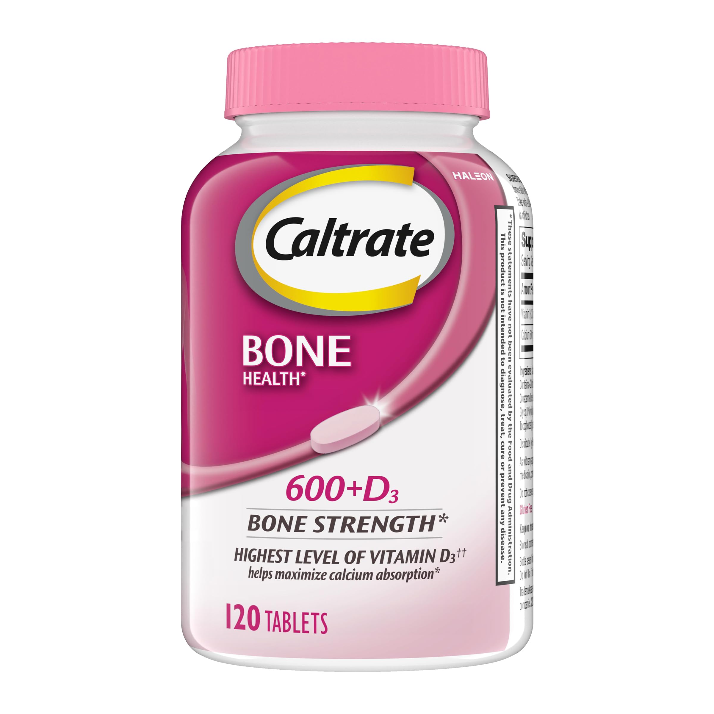 Caltrate 600 Plus D3 Vitamin D and Calcium Supplement Tablets, 120 Count | Highest Level of Vitamin D3, Maximizes Calcium Absorption to Support Strong Bones and Daily Function