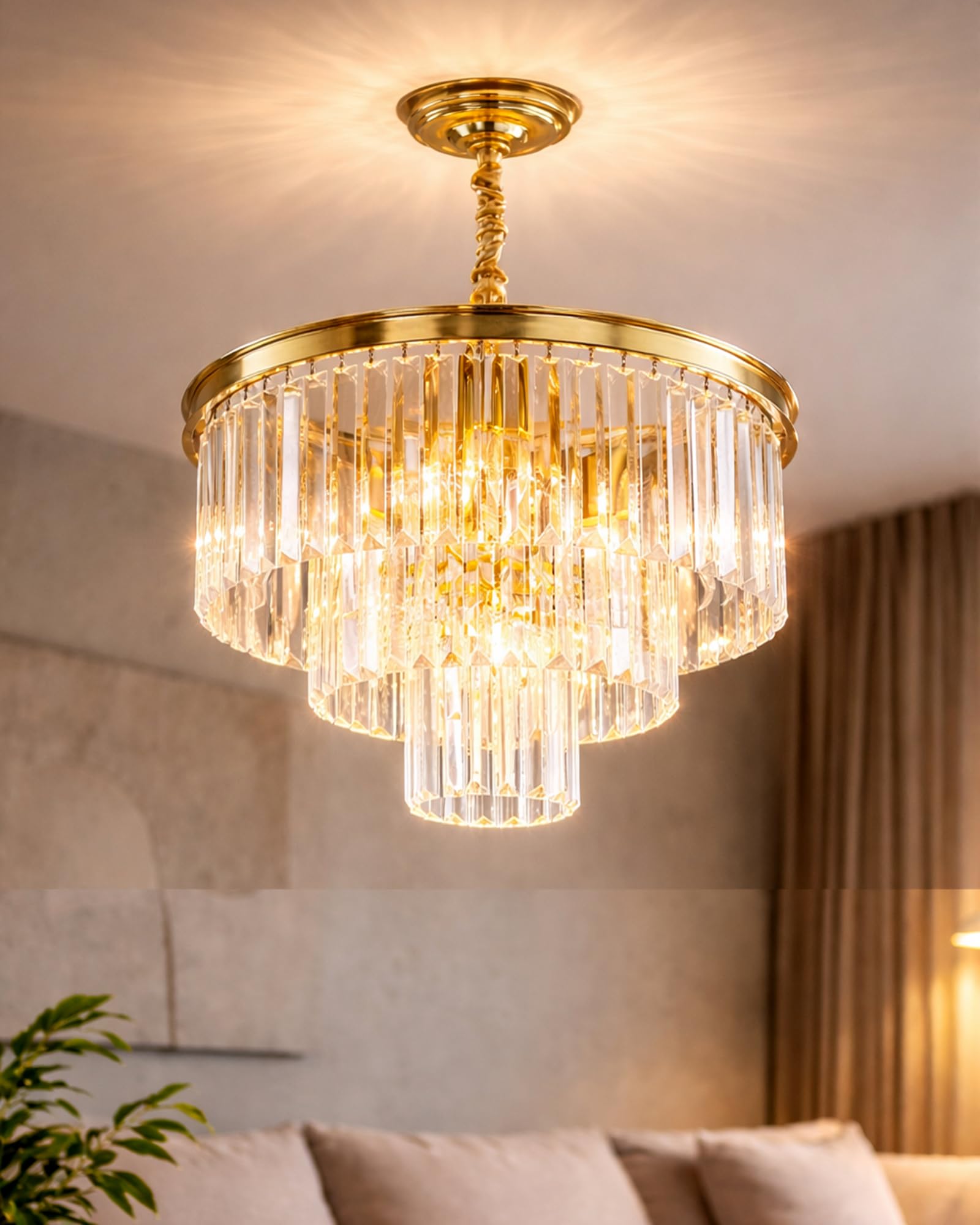 Homesake® Luxury 3-Tier Crystal Chandelier Modern Gold Ceiling Light Fixture, Decorative Lighting, Hanging Pendant Lamp