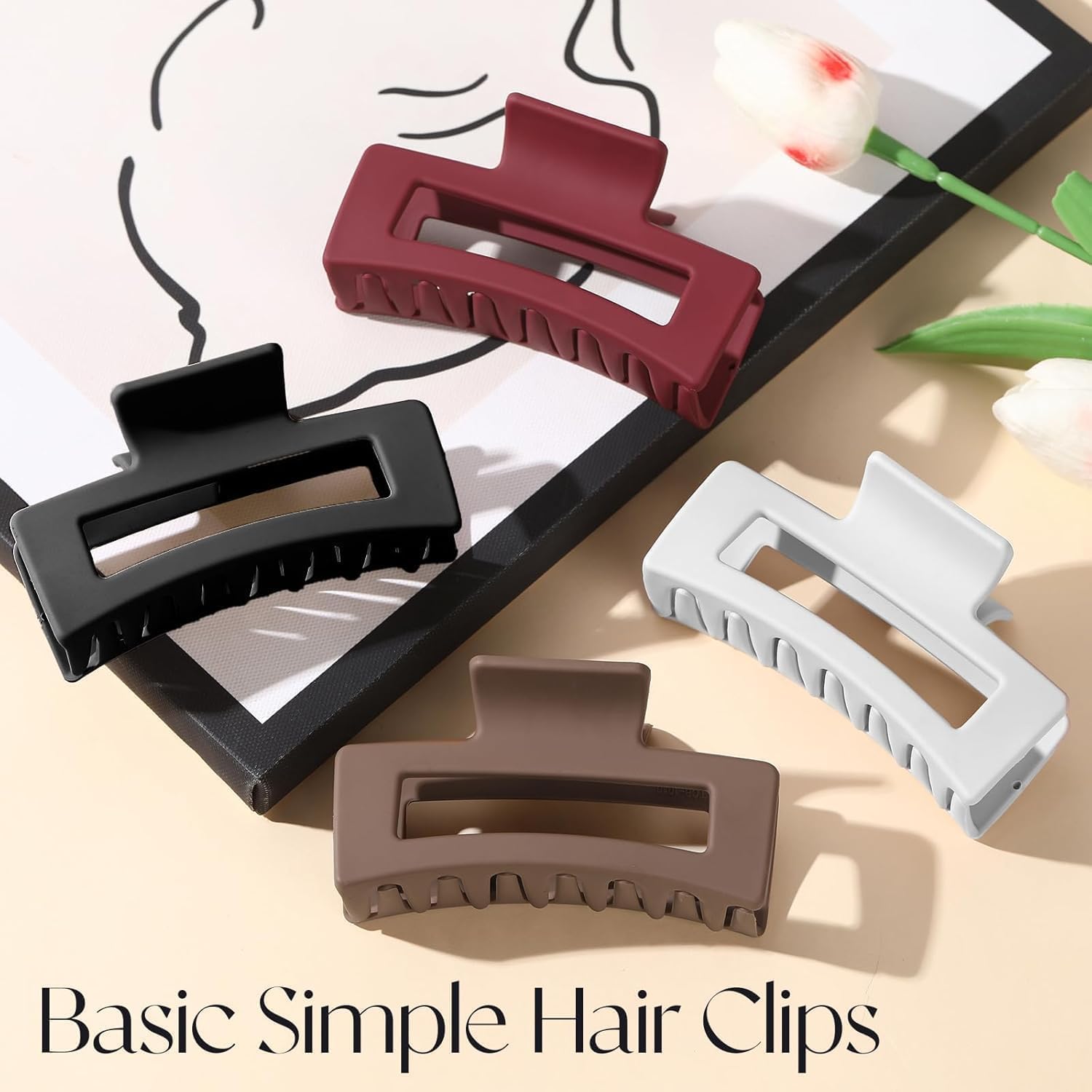 ToYooZe Premium Matte Hair Claw Clip for Women, Strong Hold Large Rectangle Hair Clip, Non-Slip Jaw Clip for Thick Thin Hair, Stylish Hair Accessories for Girls, Everyday Use Hair Clutcher for Bun & Updo Styling (Multicolor/ 1 Pack) 1