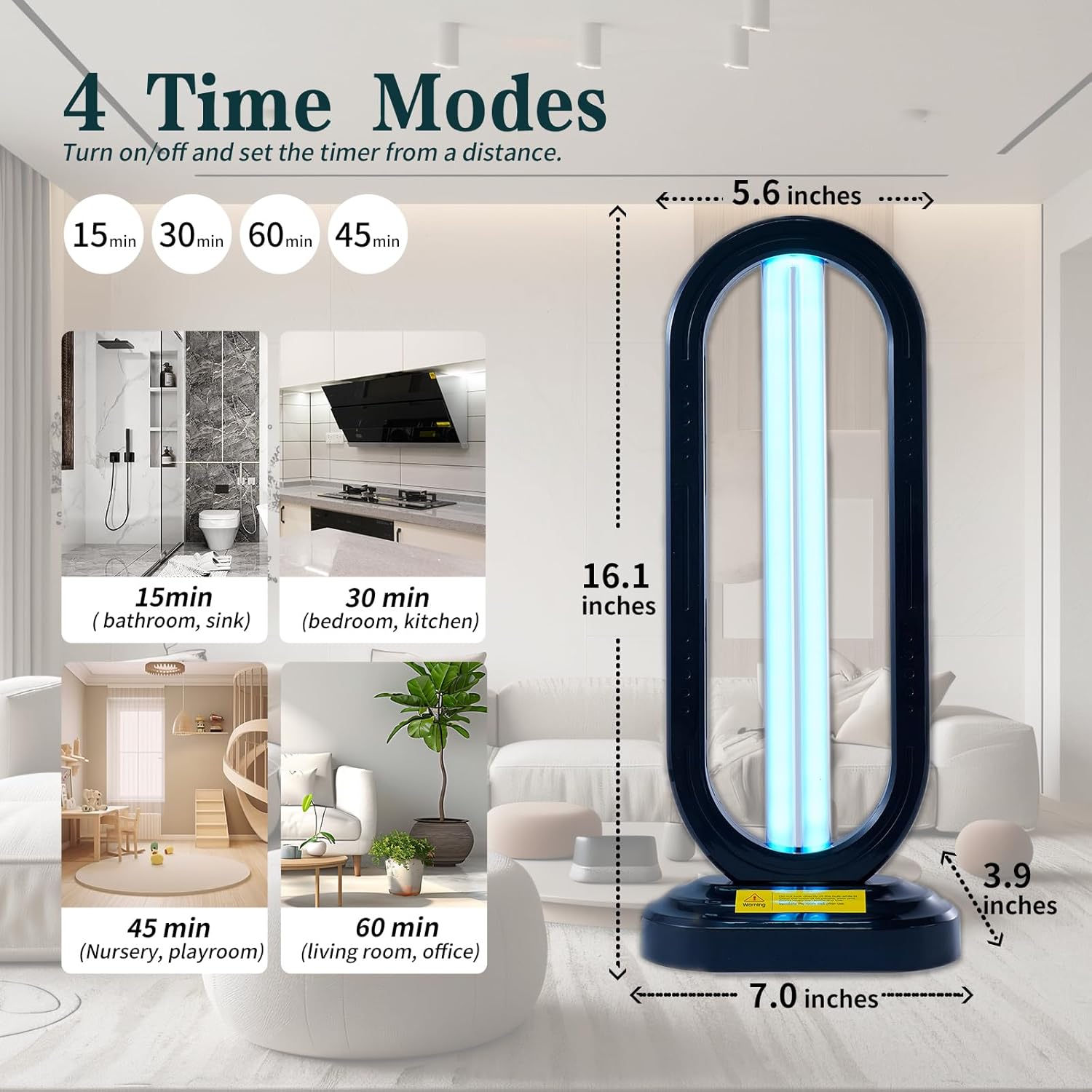 UV Light Sanitizer with Ozone,UVC Disinfection Lamp with Remote Control,Ultraviolet Light Sanitizer for Whole Home,Room & Kitchen,UV Sterilizer15/30/45/60 Minutes Timer