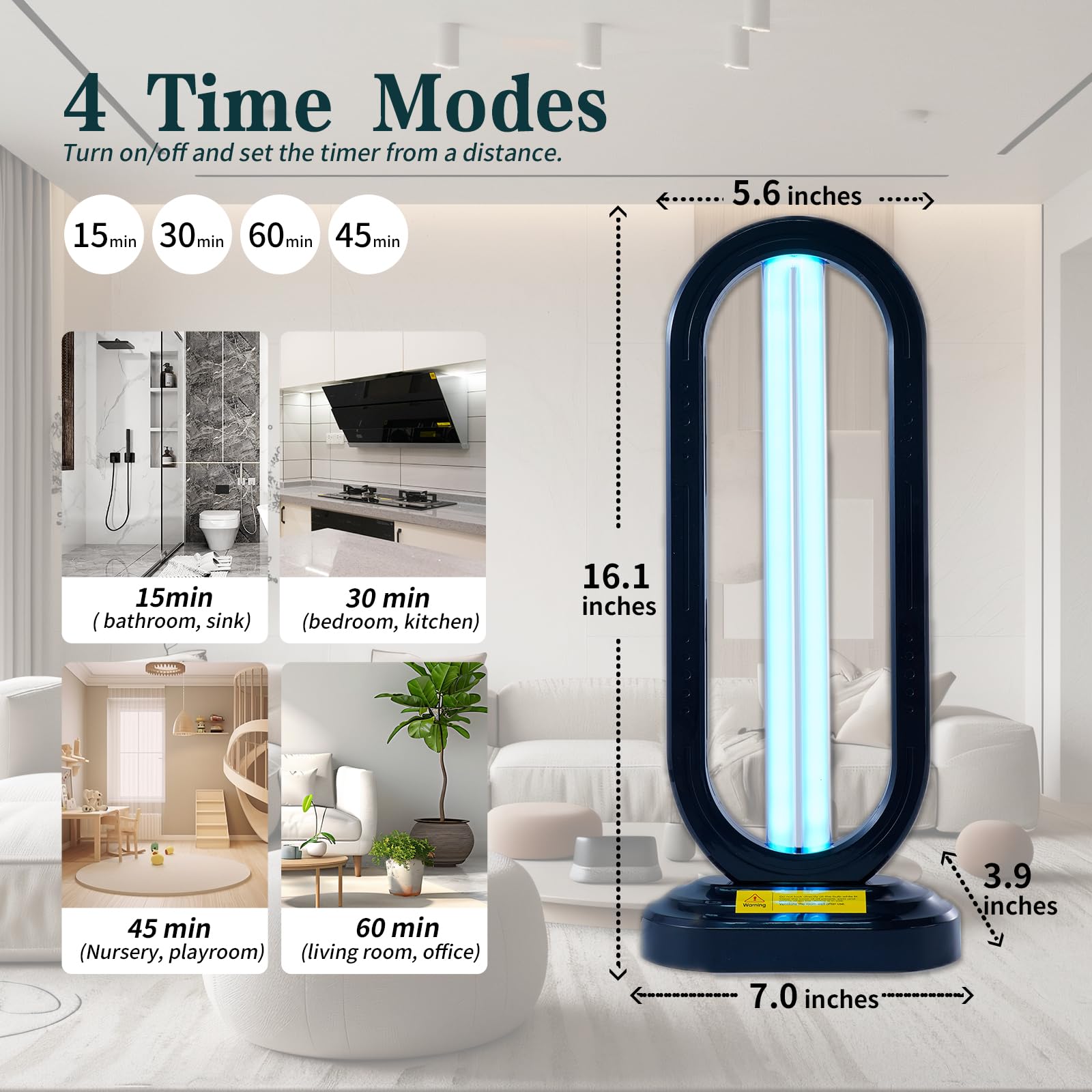 UV Light Sanitizer with Ozone,UVC Disinfection Lamp with Remote Control,Ultraviolet Light Sanitizer for Whole Home,Room & Kitchen,UV Sterilizer15/30/45/60 Minutes Timer
