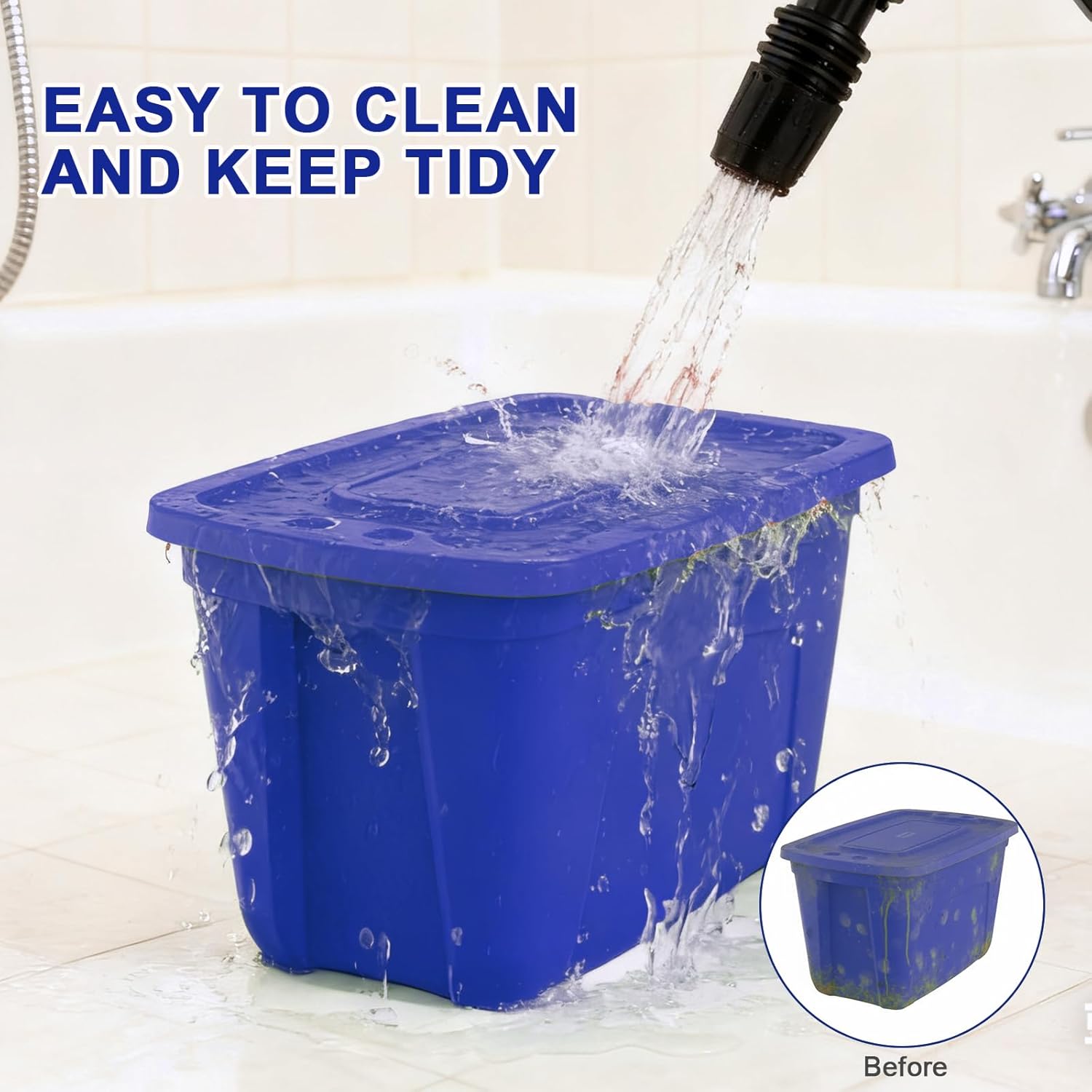 Storage Bins with Lids - Made in USA 18-Gallon (72-Quart) 4-Pack Storage Totes with Lids, Plastic Stackable Containers Large Storage Boxes for Home and Office Organization Blue/Blue