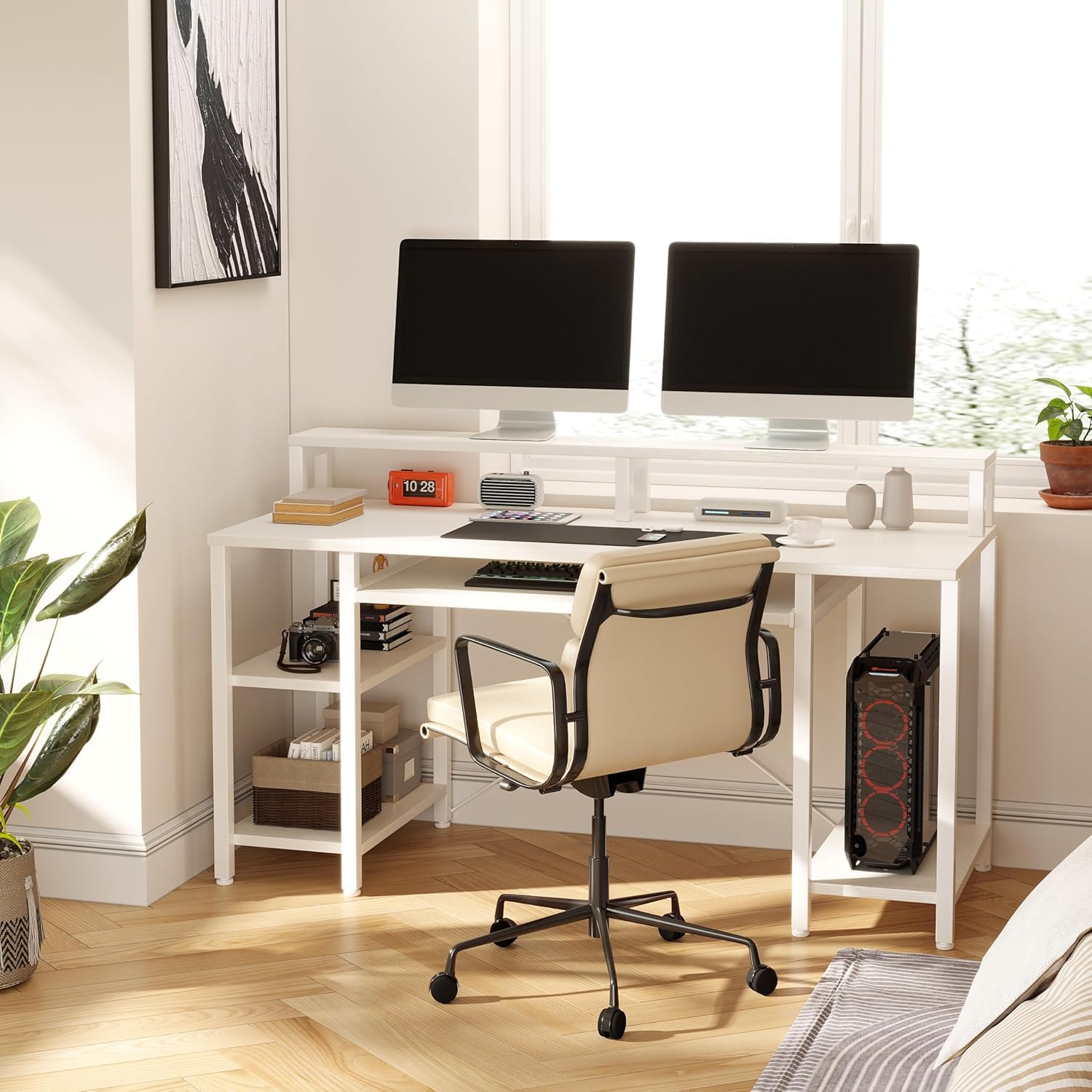 SyberDesk Escritorio De Juego Para Jugadores 120 Cm X 65 Cm – Escritorio De Ordenador Para Oficina En Casa – Escritorio Con Luces LED – Mando A Distancia Para Cambiar 16 Colores