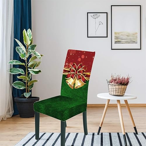 Miniatura 2 de SANACYNA Juego de 6 fundas para sillas de comedor de color rojo con texto en inglés "Merry Christmas", de tela de elastano, lavables, extraíbles,