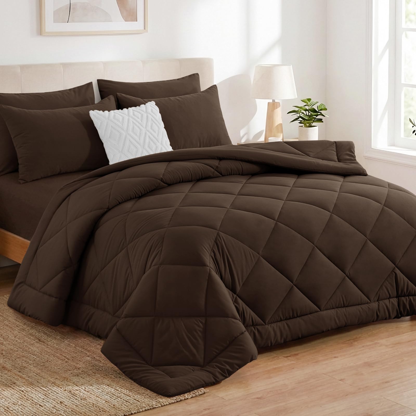Aisbo Coverless Duvet King Size 10.5 Tog - 230x 220cm, Brown Duvet with 2 Pillowcases Soft Lightweight Comforter Set for All Seasons