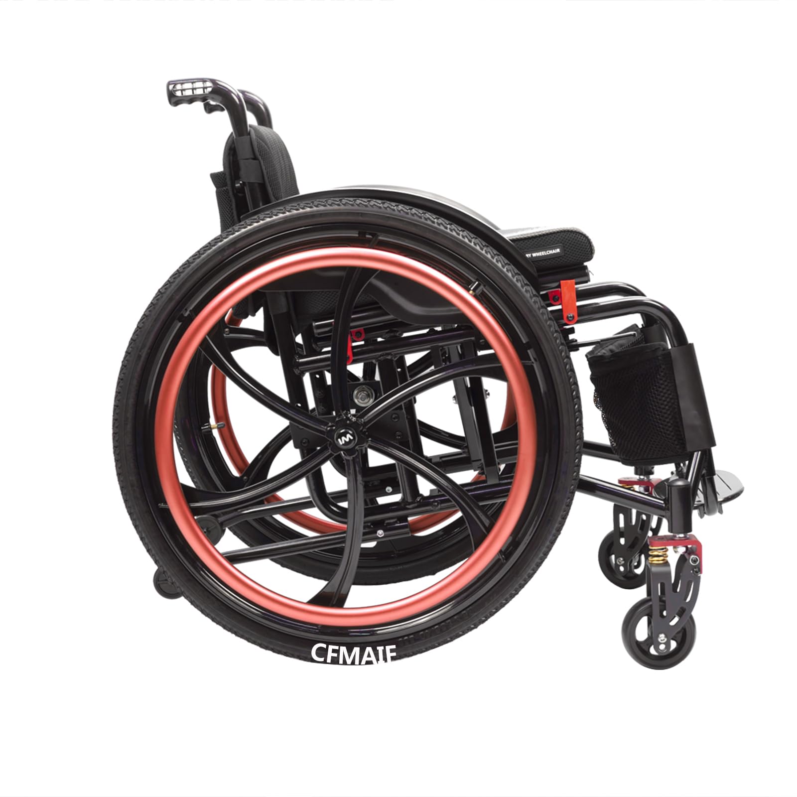Sedia A Rotelle Reclinabile Pieghevole, Portatile, Autospinta, Carrozzina Pieghevole in Alluminio, Freno Manuale, Leggera(38cm/14.9in Seat,Red)