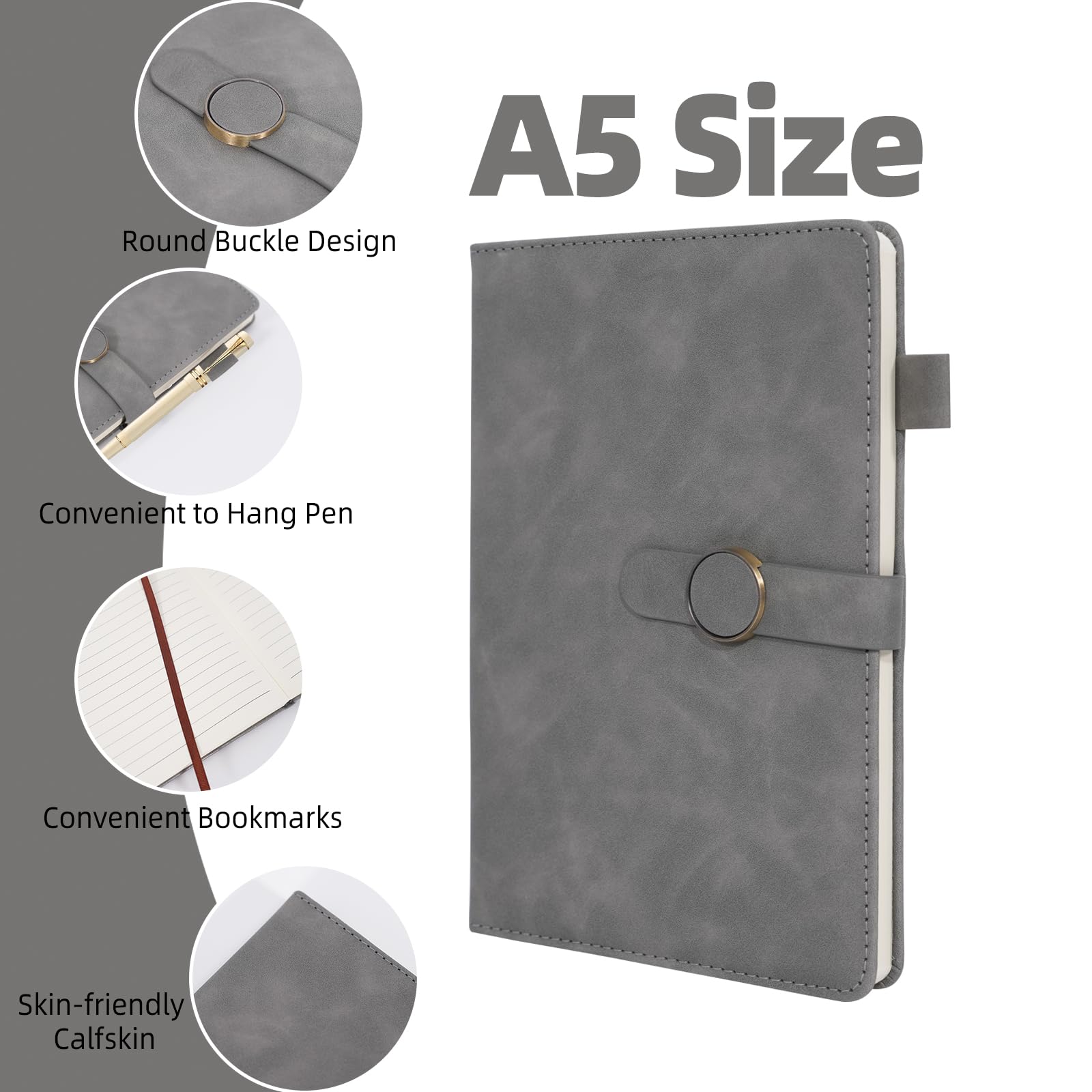 Quaderno con righe di 200 pagine, quaderni per donne e uomini per prendere appunti e scrivere, formato A5 5,9 '' x 8,5 '', formato B5 6,9 '' x 9,9 '', grigio.