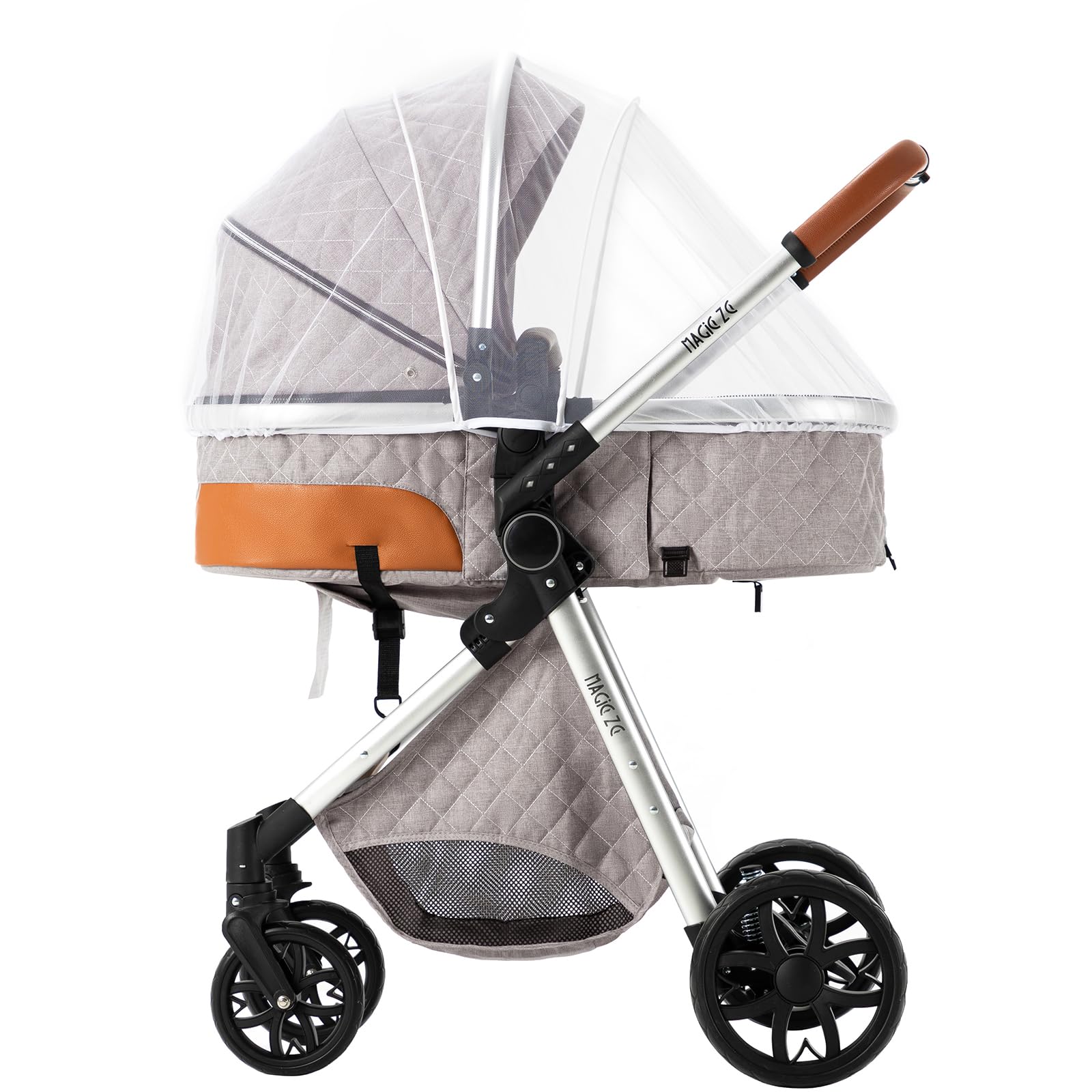 MoLi Passeggino Trio, Passeggino 3 in 1 con Doppia Modalità Push Reversibile, Trio Passeggino Neonati con Grande Navicella, Carrozzina per Neonati in Alluminio Pieghevole (225 Light Grey)