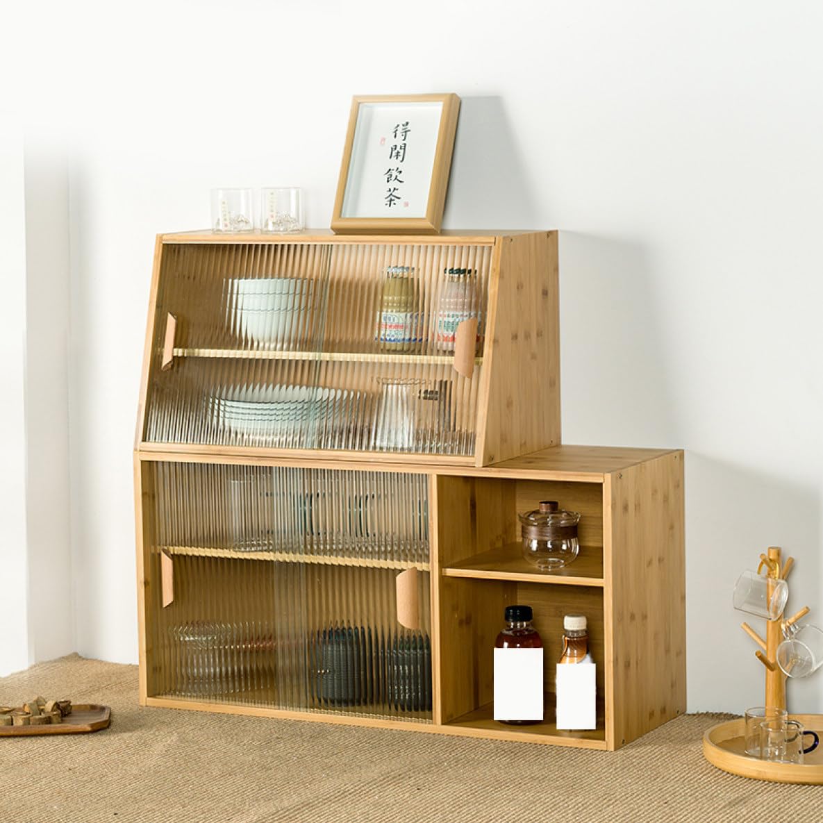 Amazon.co.jp: MJKQ9 ミニ食器棚 台形型 卓上食器棚 ミニカップボード