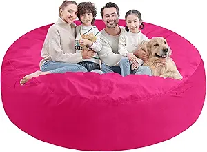 7FT Bean Bag Chair, Large Bean Bag Chairs with Memory Foam Filled, Fluffy Beanbag Sofa with Dutch Velvet Cover, Round BeanBag Chairs for Living Room, Playroom - Pink