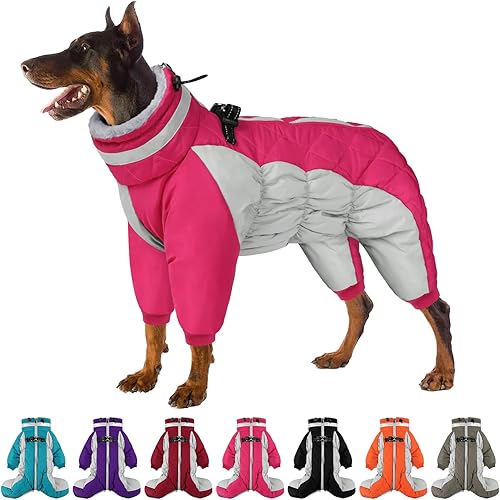 SUNFURA Abrigo de cuatro patas para perro, chaqueta de forro polar cálido para perro, abrigos de invierno reflectantes con arnés, resistente al