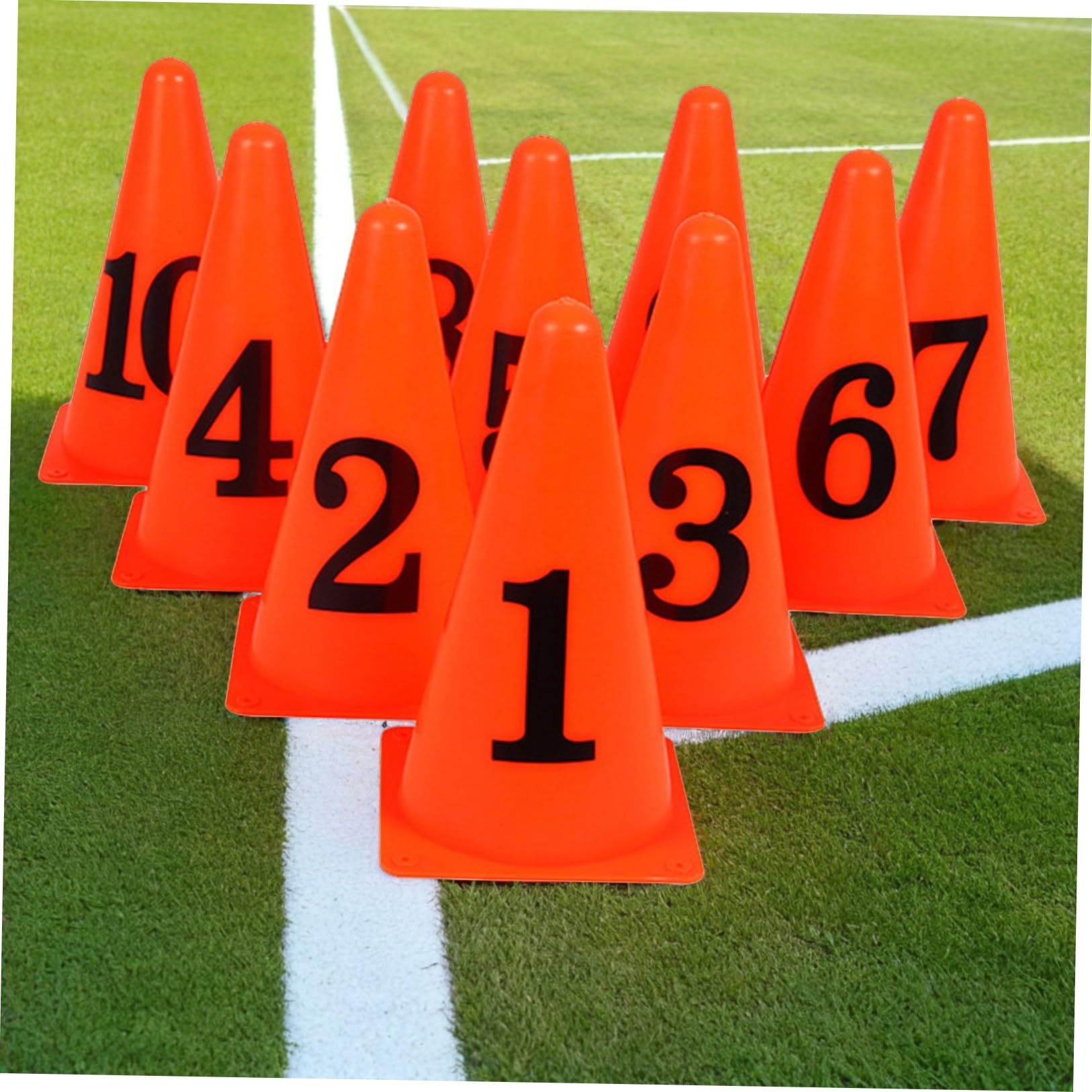 ibasenice Coni da Calcio per Allenamento 10 Pezzi Arancione Brillante, Secchielli Marcatori Ostacolo per Agilità Indoor e Outdoor, Segnaletica Sportiva per Calcio, Basket e Tennis