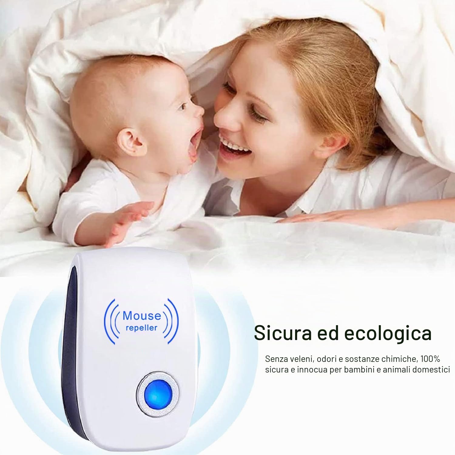 Ultrasuoni Topi e Ratti Repellente per Ratti Ultrasonico Repellente Contro Insetti Rassicurante per Bambini e Animali domestici per uso interno 8pcs