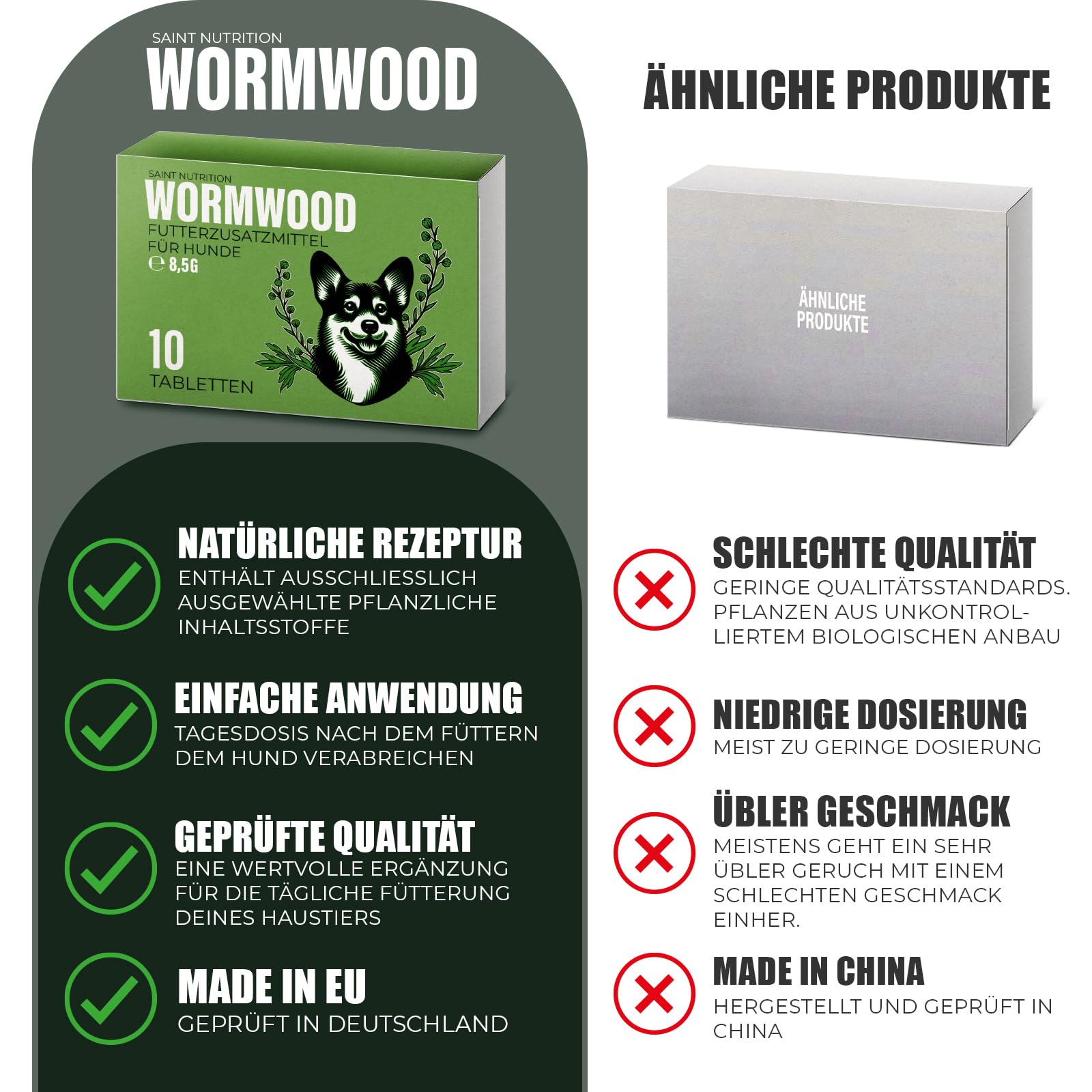 Saint Nutrition® Wormwood - Tratamiento de gusano secundario para perros - Extracto de hierba de ajenjo para perros - Fórmula herbal natural - Complemento alimenticio para un apoyo óptimo - sin