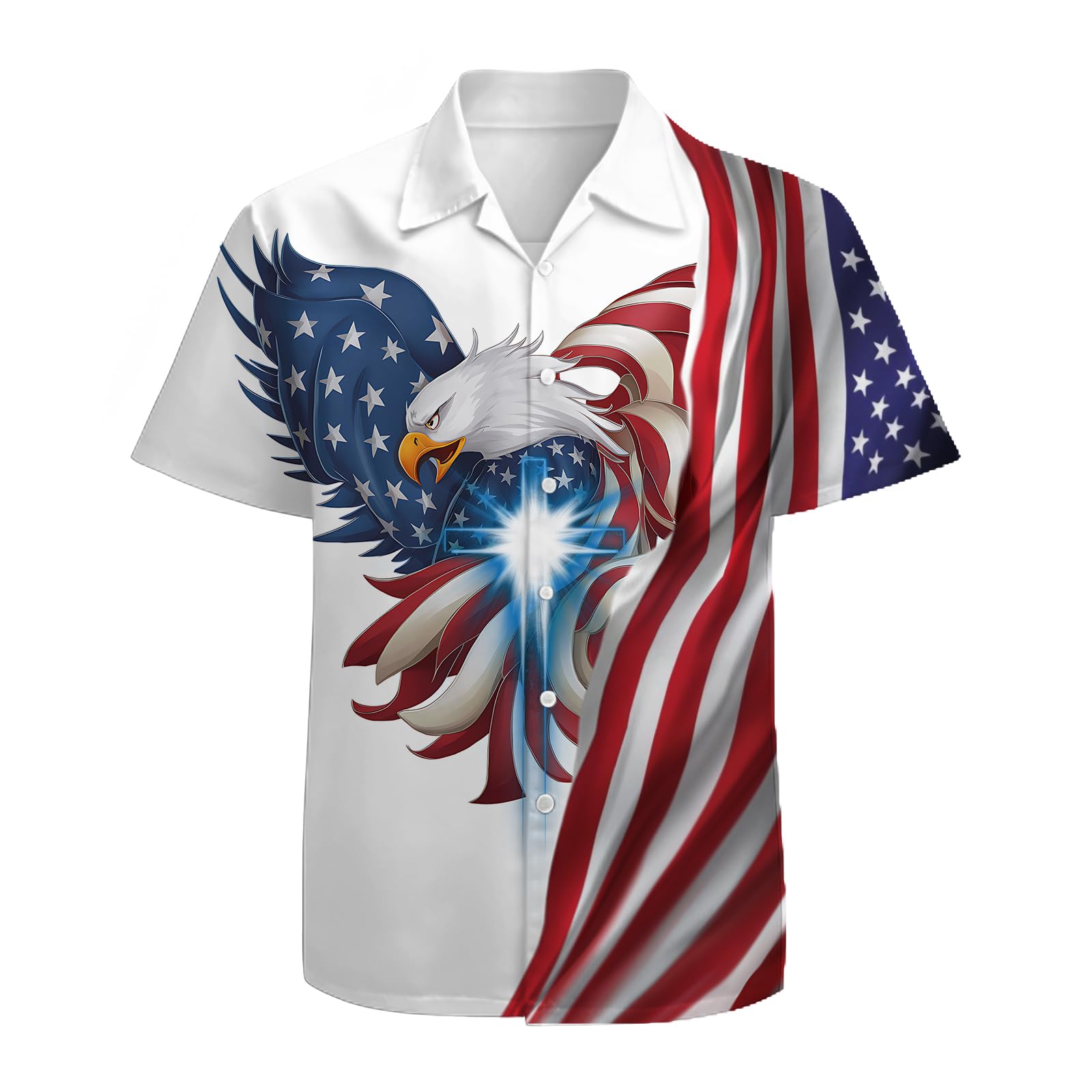 American Flag Eagle Men's Hawaiian Shirt 3D Graphic Button Down Short Sleeve Tropical Holiday Beach Aloha Shirts
