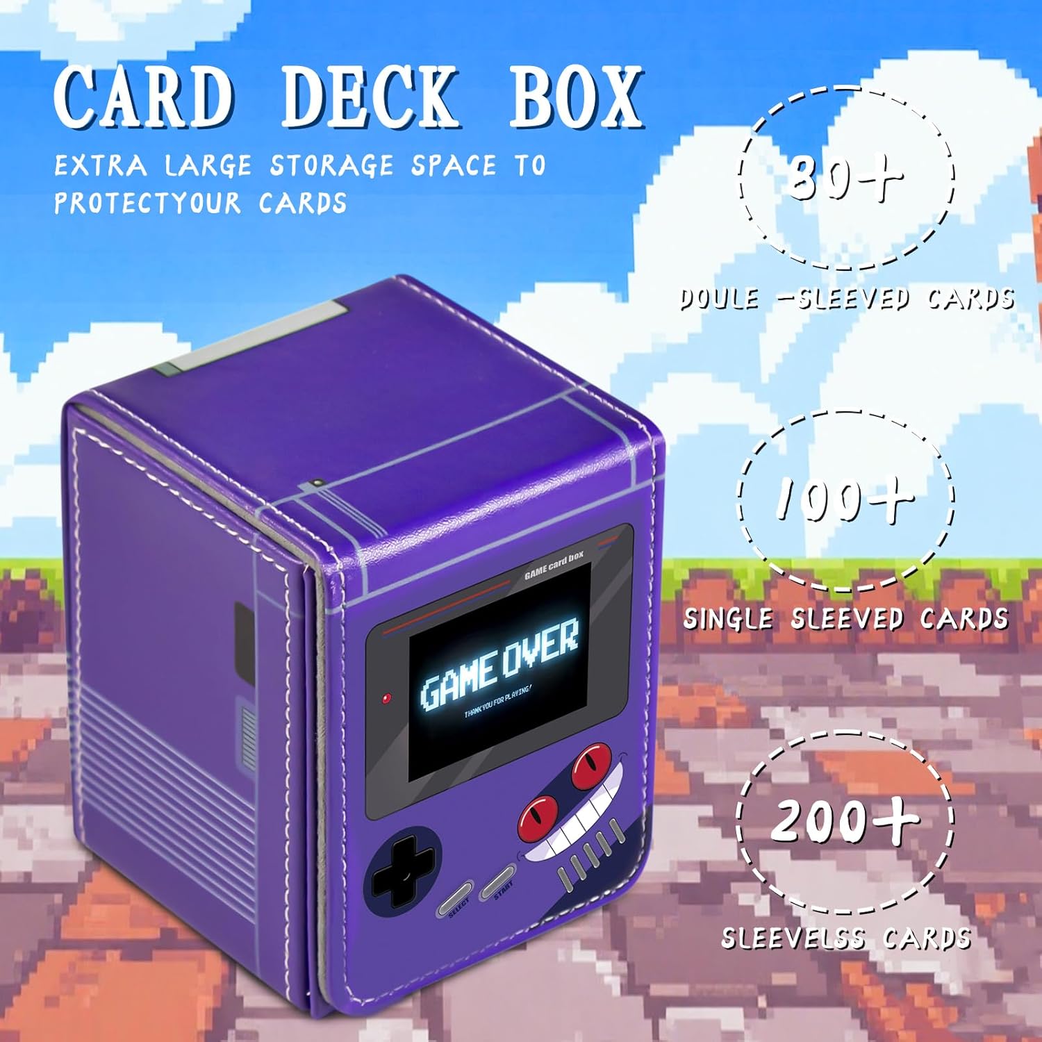 Card Deck Box Fits for YGO MTG,100+ Card Storage Box Trading Games PU Leather Storage Premium Deck Case (Game Purple)