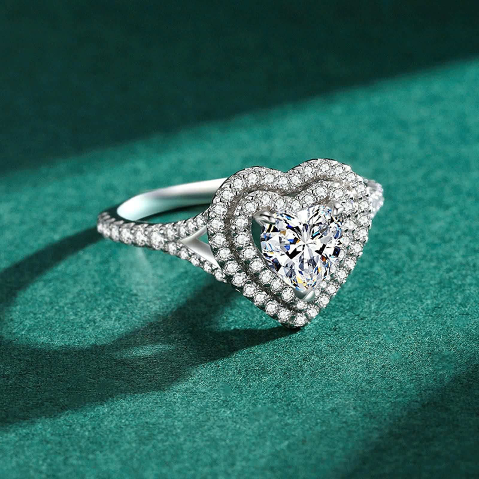 Moissanite pierścień, pierścionek złoto 375 prawdziwe złoto luksusowe serce z moissanitem 9K białe złoto srebro