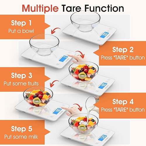 Vista 7 de KOIOS - Báscula de cocina digital de 33 lb, báscula de alimentos digital de 15 kg, peso en gramos y onzas para cocinar y hornear, graduación precisa