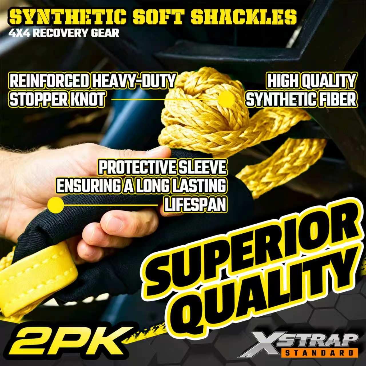 XSTRAP STANDARD Grillo sintetico morbido da 1/2 pollici x 22 pollici (25,9 kg resistenza alla rottura) con maniche extra e custodia per vela SUV ATV camion Jeep rimorchio di recupero, confezione da 2