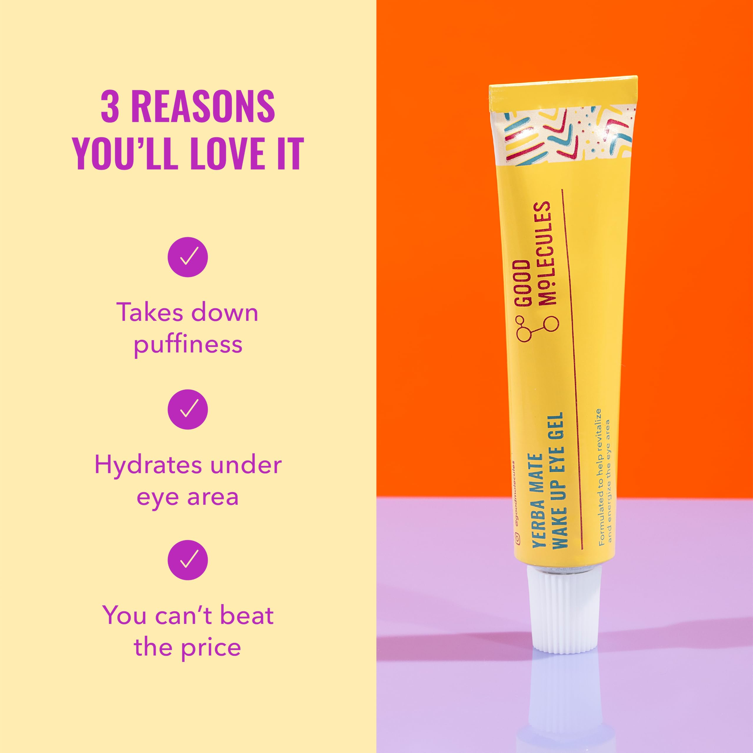 Good Molecules Yerba Mate Wake Up Eye Gel - Hydrating Under Eye Gel Cream with Hyaluronic Acid and Caffeine - Target Dark Circles and Puffiness - Skin Care for Face