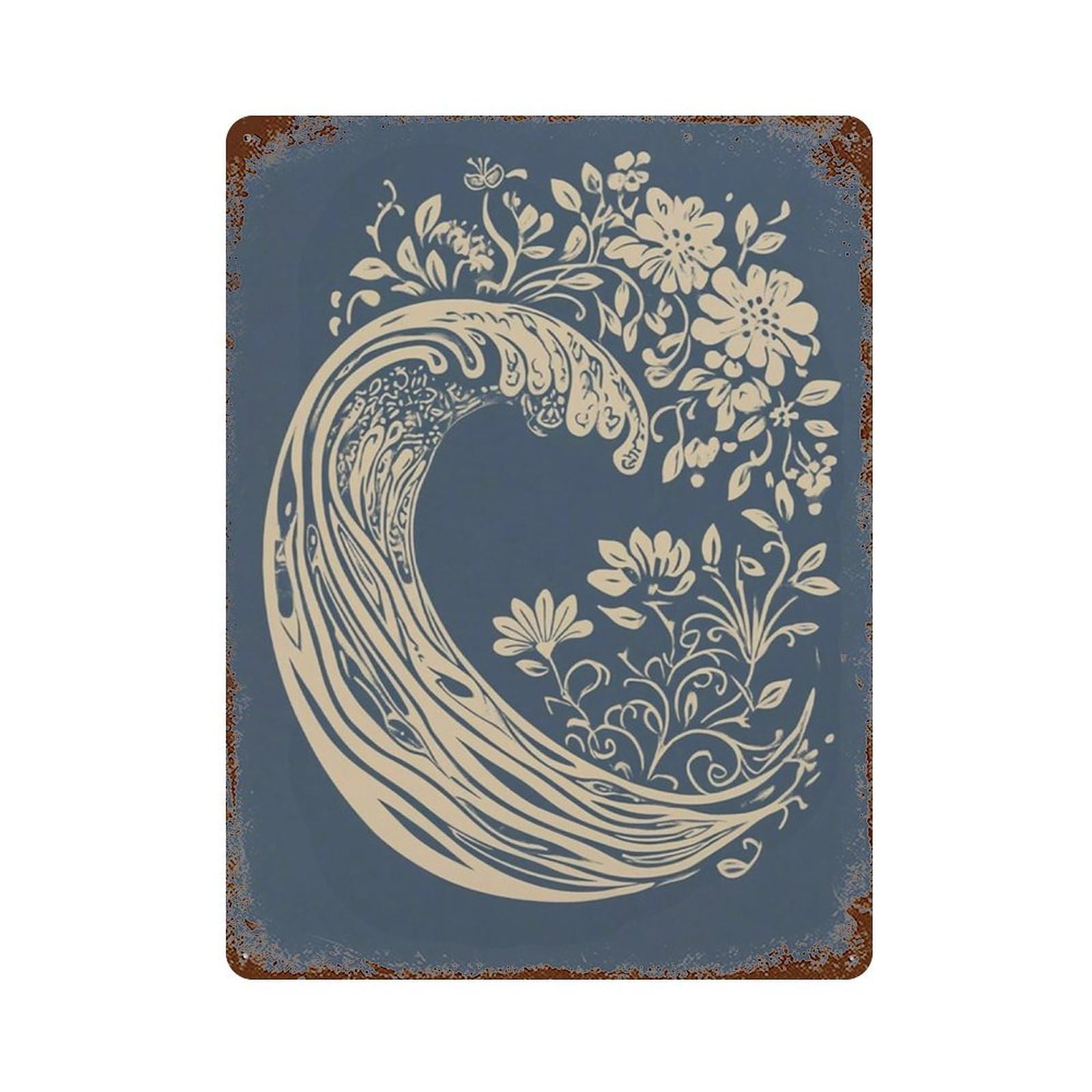 xiaoxiaoshen Abstract Ocean Wave Minimal Coastal With Decorative Sea Swirl Modern Nautical Wall Decor Art Metal Tin Poster Modern Home Decor Art Home Bar Shop Decorations Vintage Sign 40x30cm