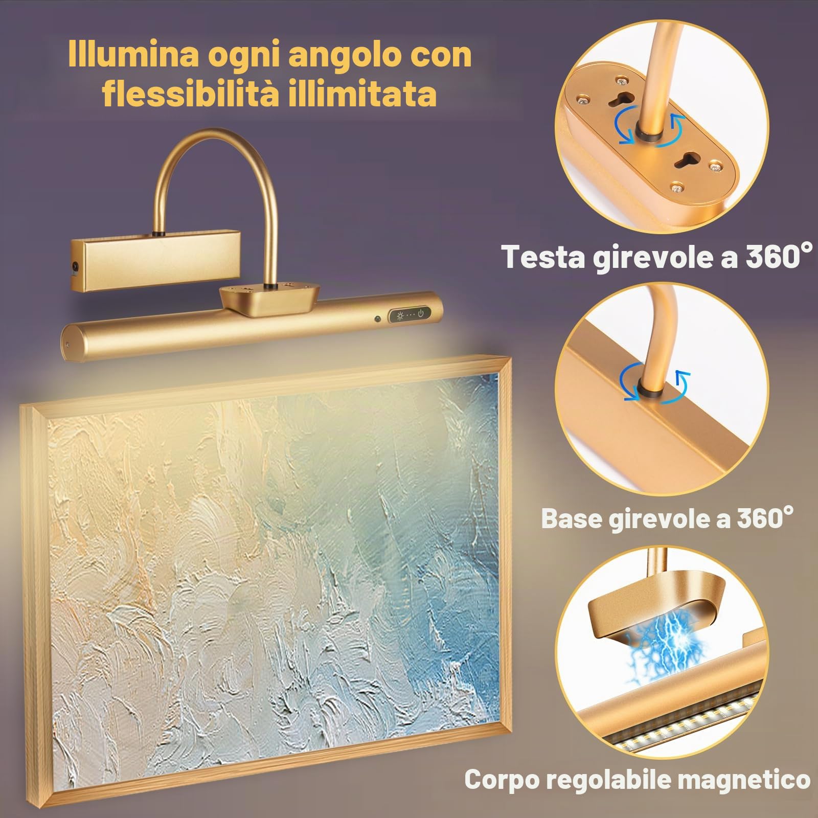 LYTARA Dimmable Wireless Picture Light with Remote Control and Timer, Rechargeable 5000mAh Battery Wall Sconce for Wall Pictures, Gallery Artwork, Paintings, Portraits, Dartboards