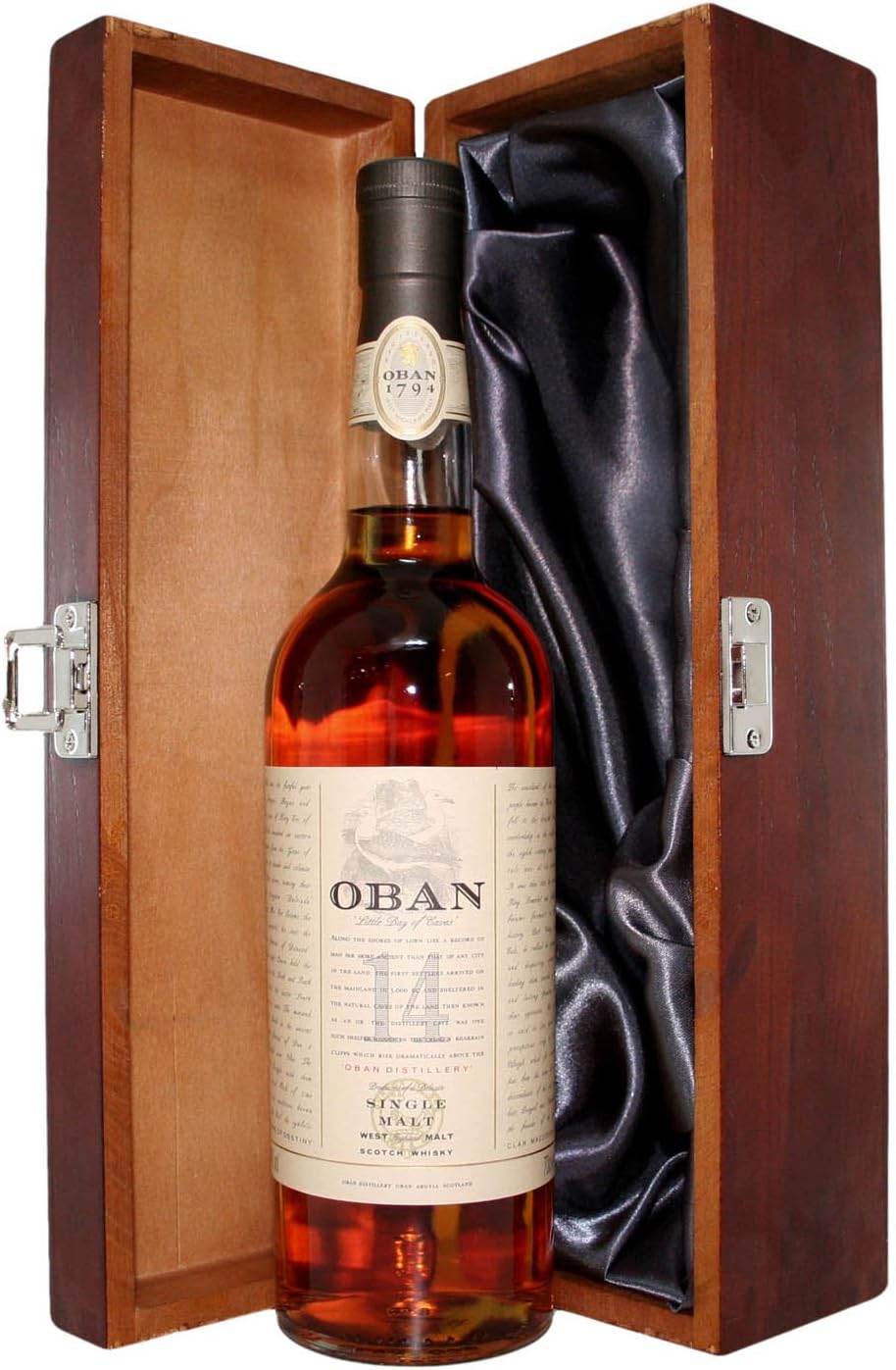 Oban Single Malt Scotch Whiskey With Luxury Hinged Stained Wooden Box