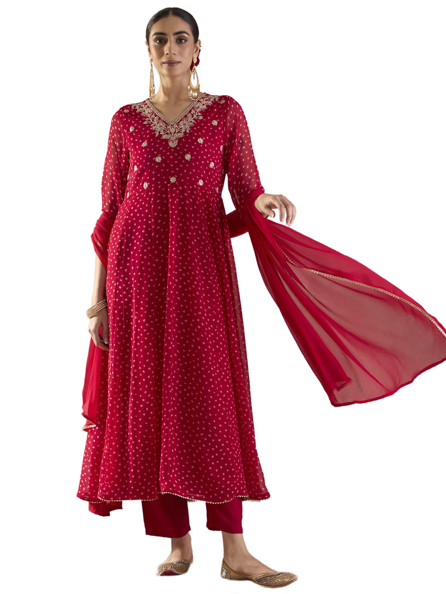 indo era Women's Georgette Floral Embroidered A-Line Kurta & Pant with Dupatta Set-picture-20