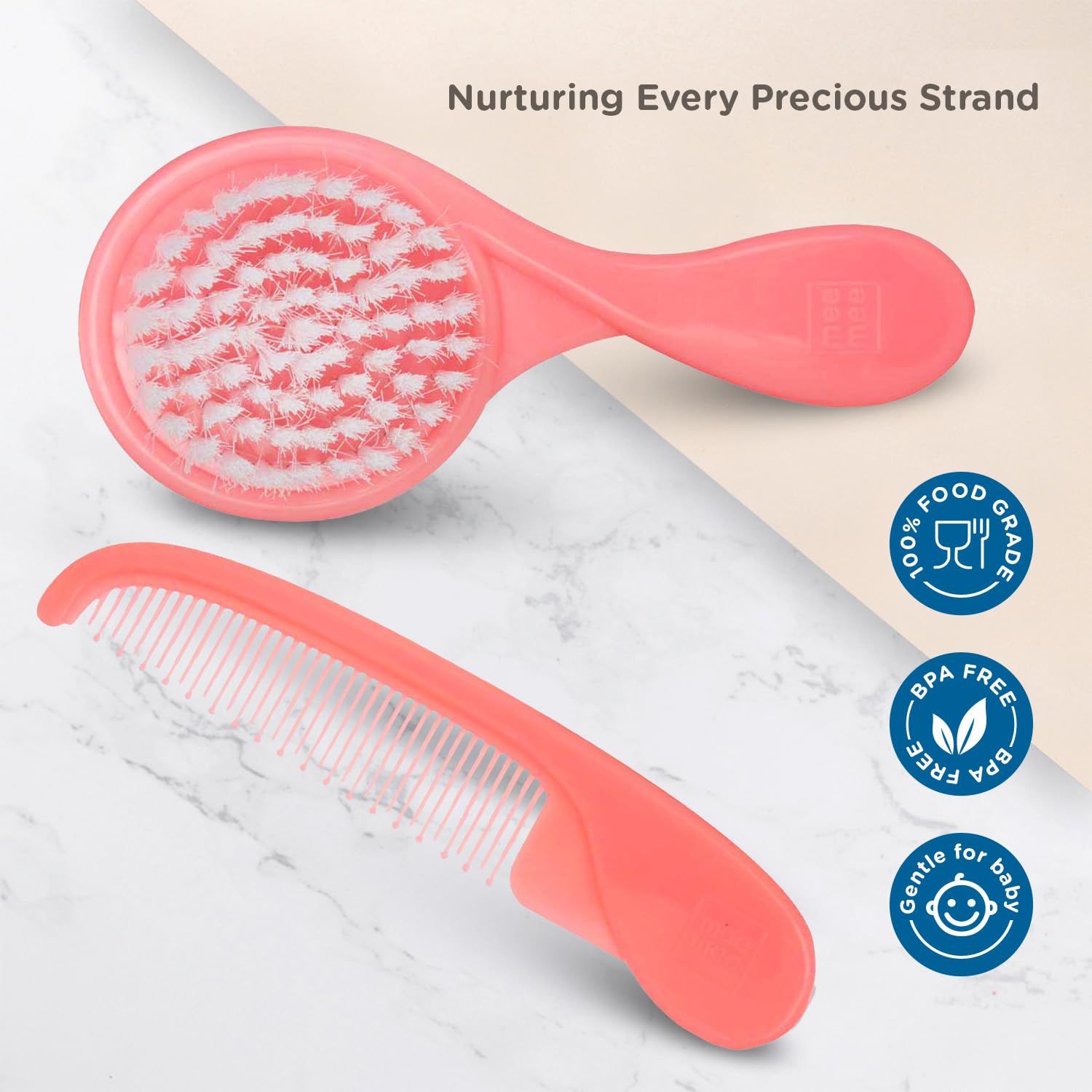 Mee Mee Easy Grip Soft Bristled Comb & Brush Set 2