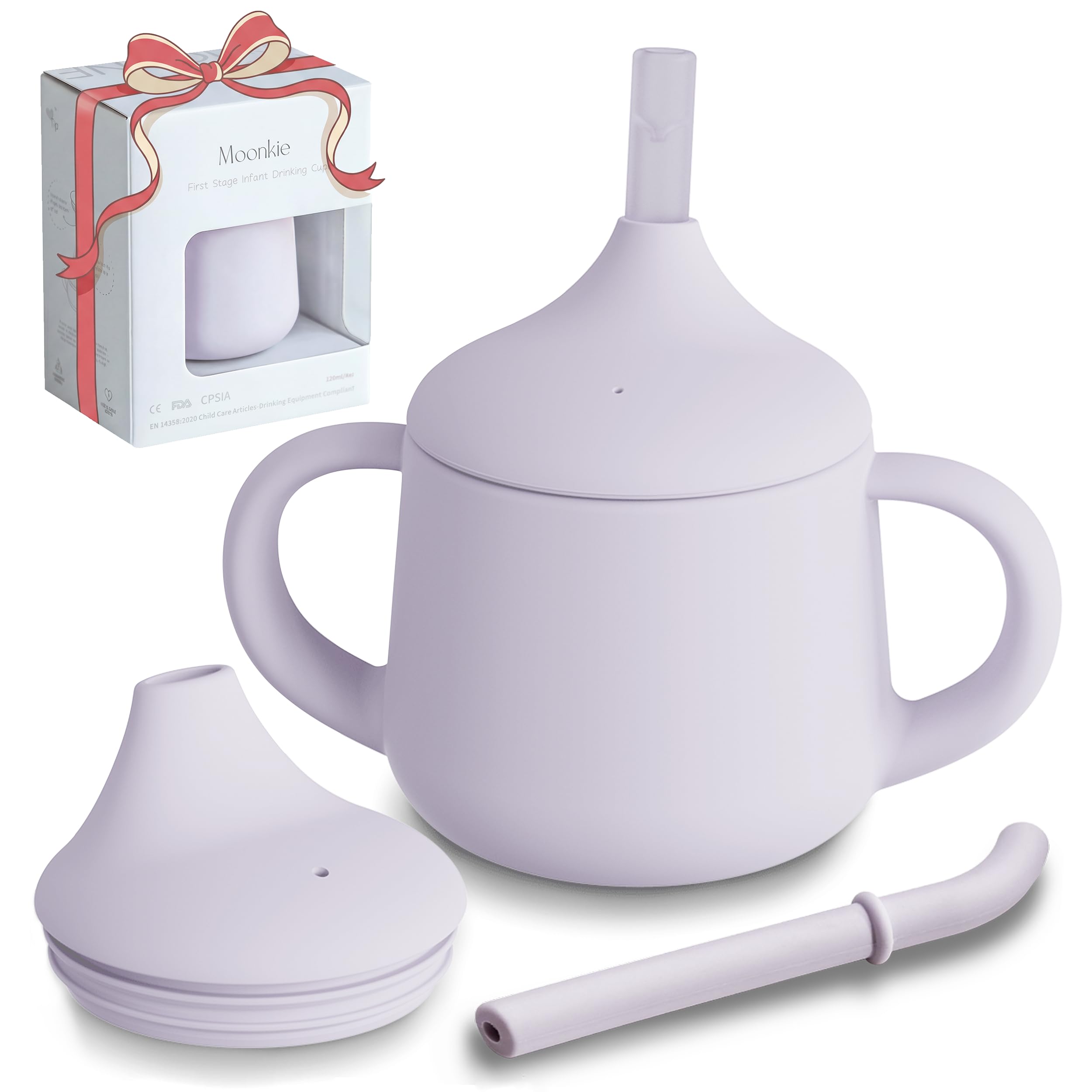 Moonkie Silicone Baby Sippy Cups | 3 Stages Training Cup Straw Cup for Infants Toddlers and Kid | 4 oz 1Pack