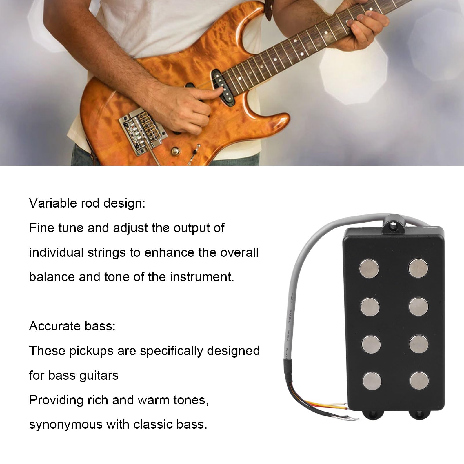 Przetwornik basowy humbucker, 5-strunowy 4-rdzeniowy przetwornik humbucker w otwartym stylu do basów