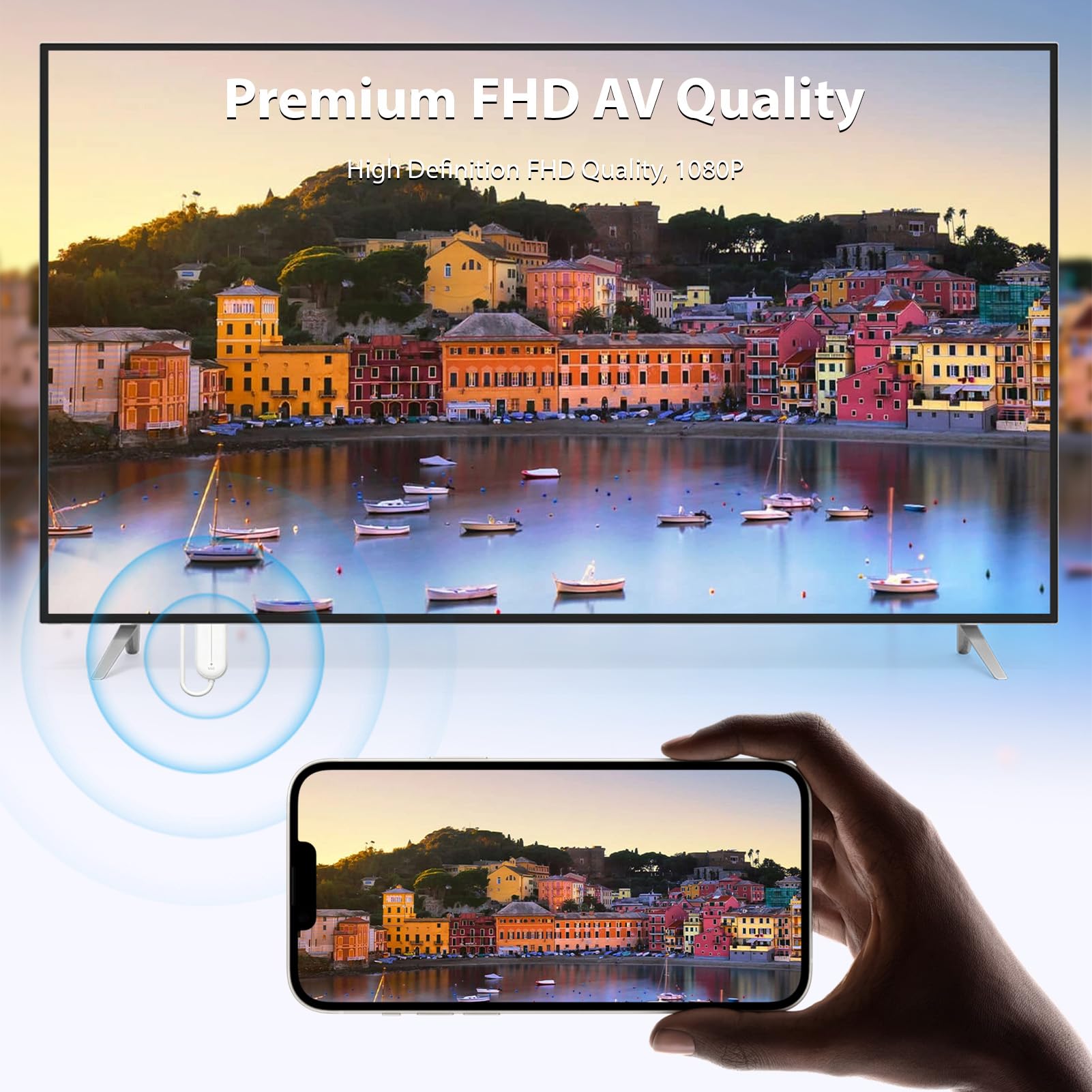 Topiky Bezprzewodowy Adapter Wyświetlacza HDMI, Bezprzewodowy Przedłużacz HDMI 1080P FHD Odbiornik Lustrzany Ekranu do Smartfona Laptop TV Monitor Projector