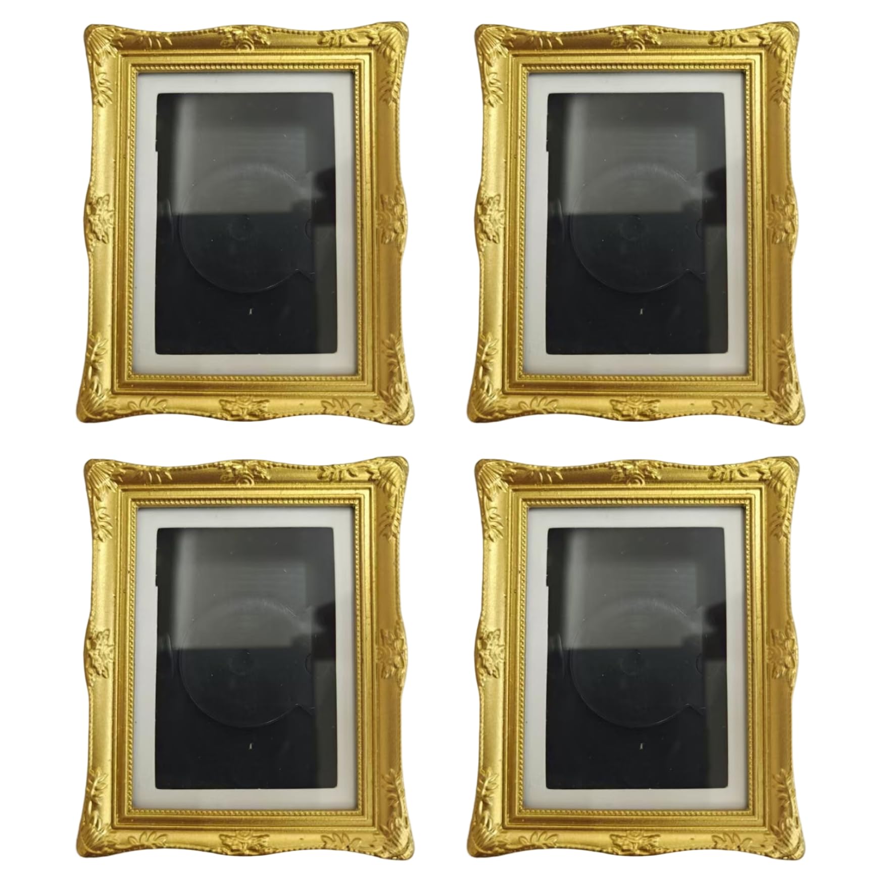 Tsawntd 2x3 Magnetic Picture Frames, 4PCS Embossed Plastic Magnet Picture Frames for Fridge, Locker & More, Golden Magnetic Frame Magnet Photo for Fridge