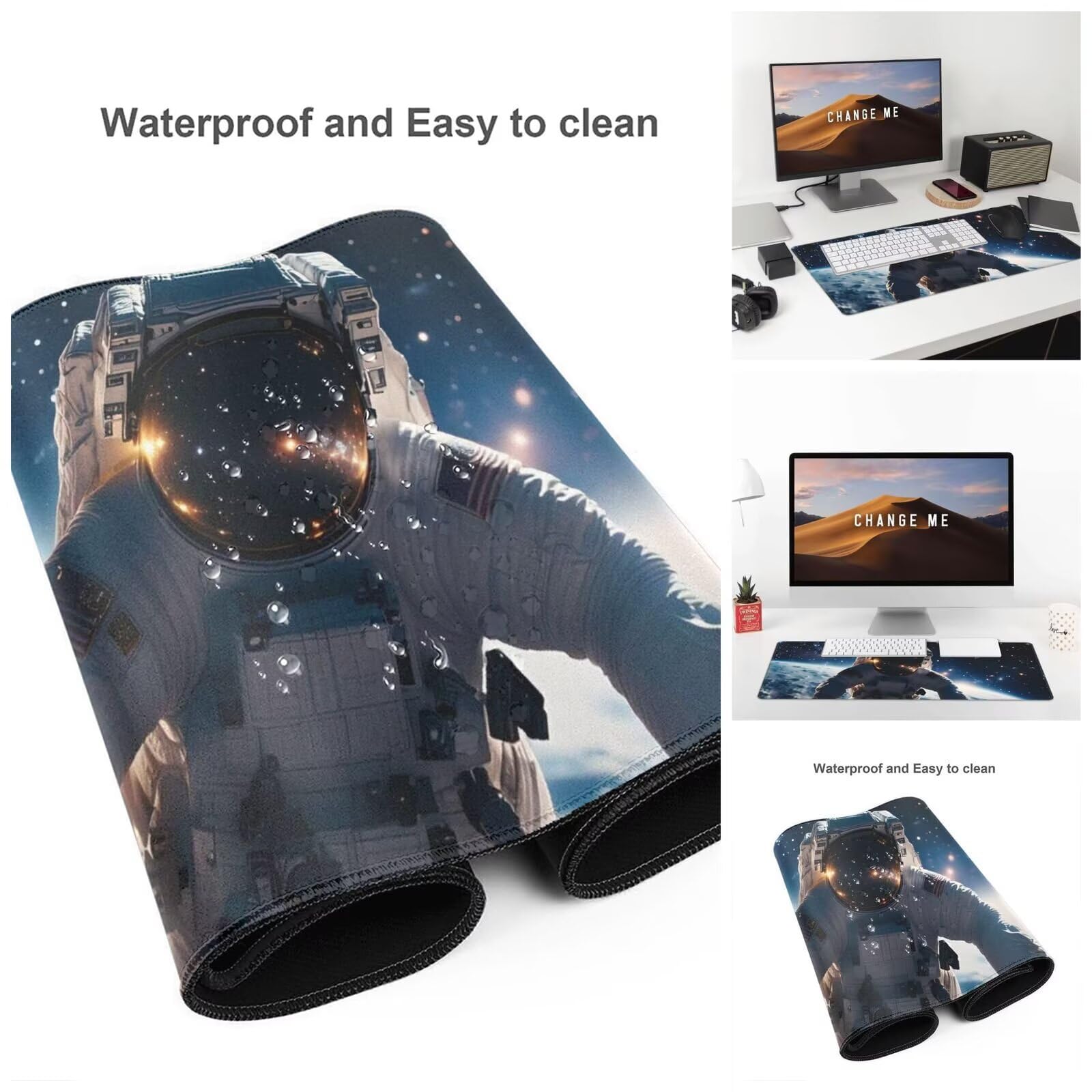 Podkładka pod mysz astronauta XXL 150 x 80 x 0,3 cm, duża podkładka pod mysz z przeszytymi krawędziami, wodoodporna podkładka pod mysz, podkładka pod mysz, podkładka pod mysz, akcesoria komputerowe