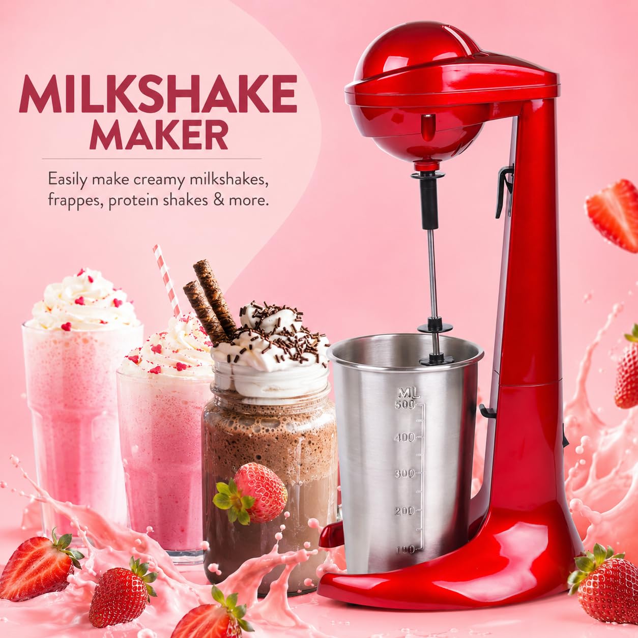 Retro Milkshake Maker kubek do mieszania ze stali nierdzewnej, 100 W, 500
