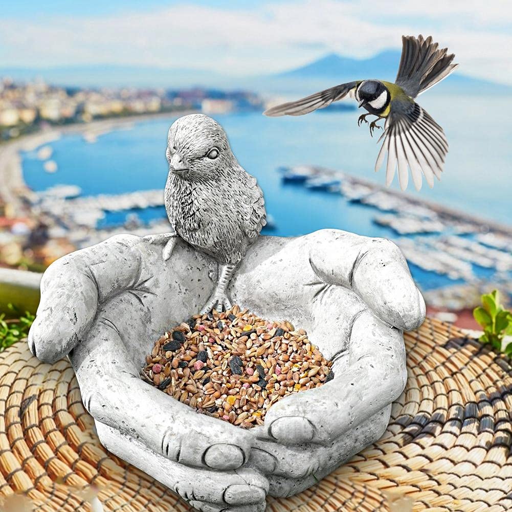 Mangiatoia per Uccelli Selvatici con Mani di Pulcino, Statua Effetto Pietra Stazione di Cibo per Uccelli, Regalo da Giardino Esterno con Ornamento mangiatoia per Uccelli