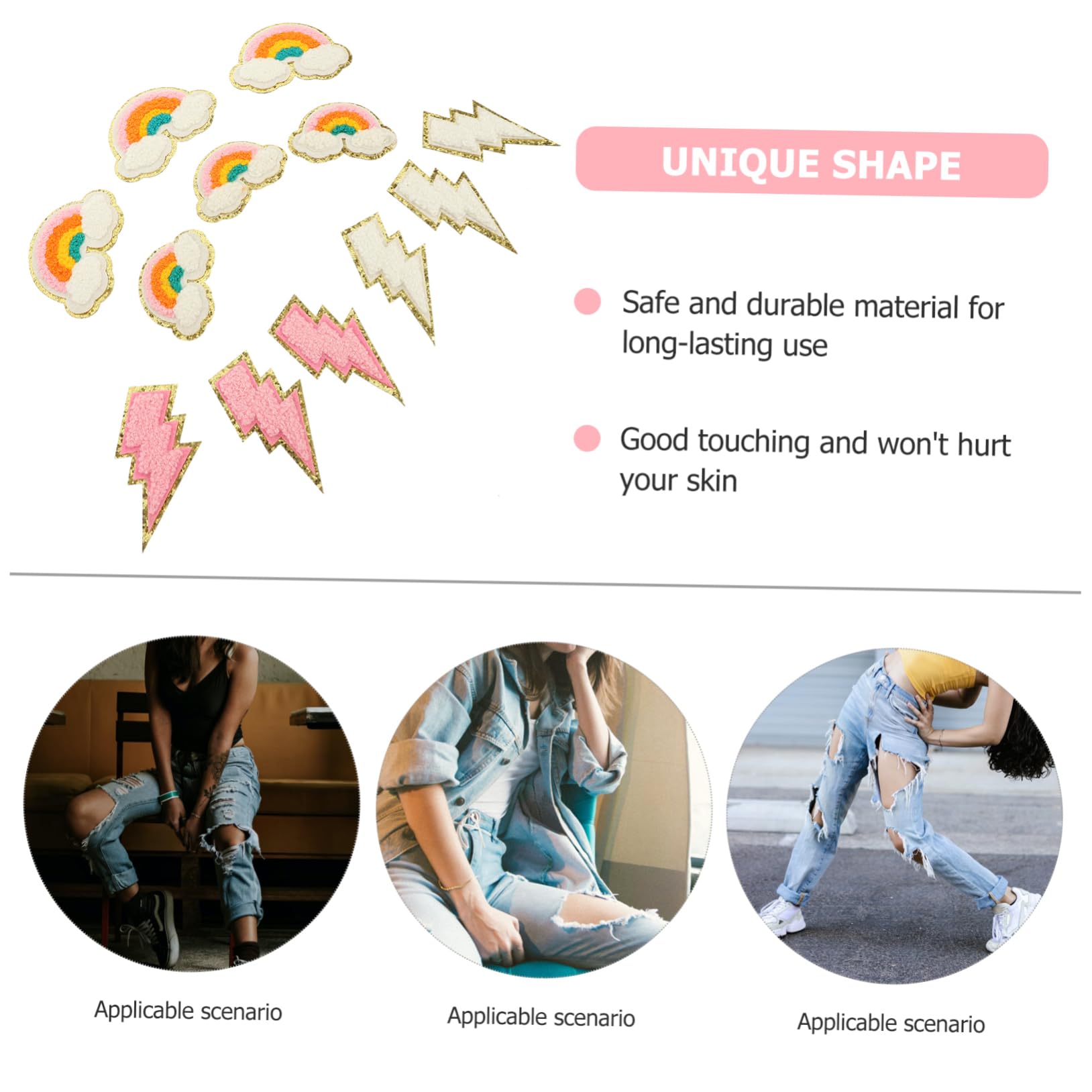 NUOBESTY 48piezas Parches Decorativos De Bordado Para Ropa Parches De Costura Multipropósito Diseños De Arcoíris y Relámpago Adornos Para Ropa y Accesorios