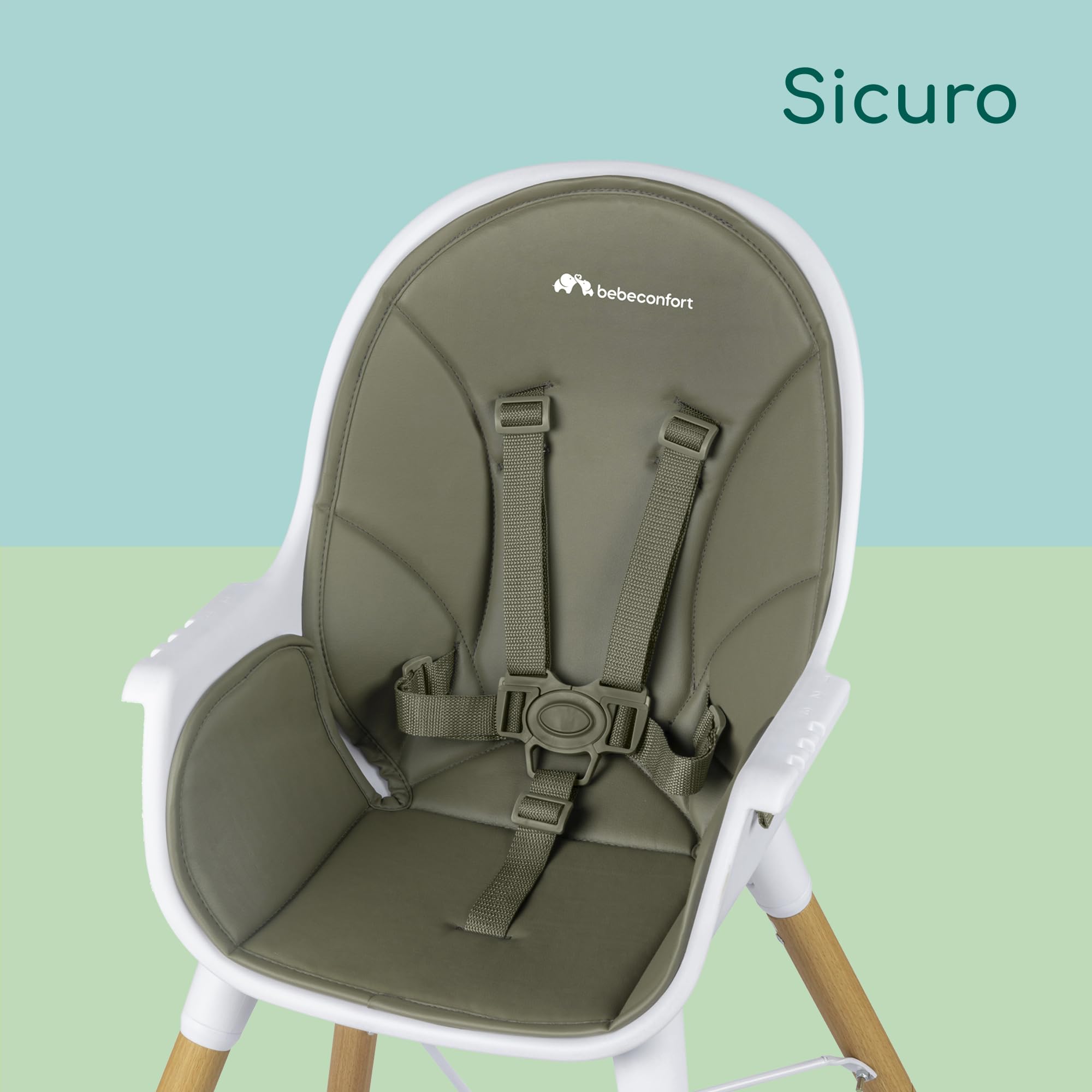 Bebeconfort Avista seggiolone pappa evolutivo che si trasforma in sedia bambino, con imbottitura e vassoio, dai 6 mesi, portata 30 kg, Mineral Green