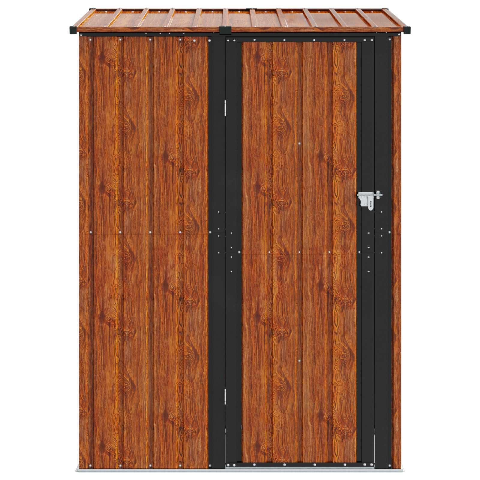 Domek ogrodowy metalowy, brązowy, 140,5 x 74 x 200 cm, z zamkiem, odporna na warunki atmosferyczne, na taras, balkon, podwórko, szopa na narzędzia z miejscem do przechowywania narzędzi